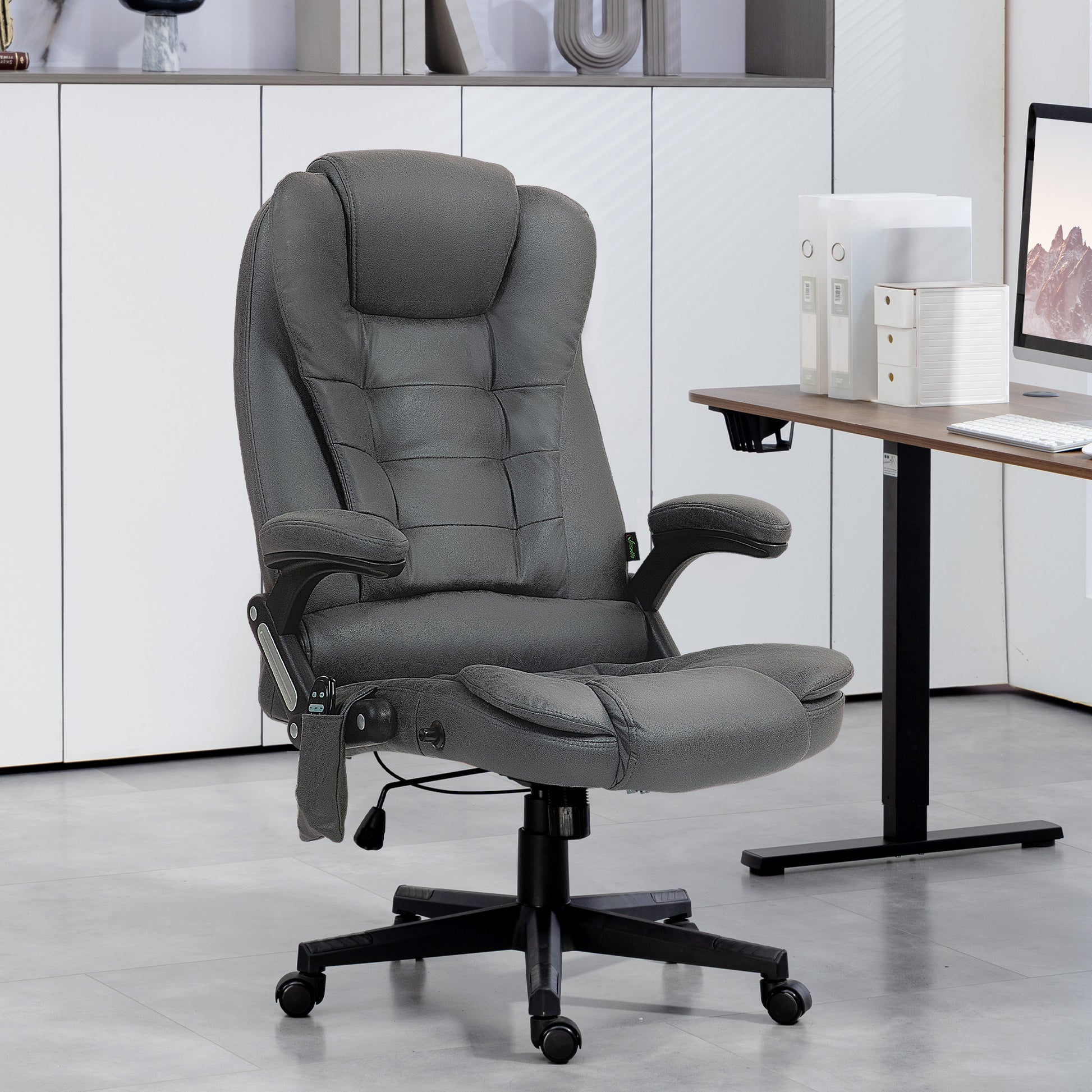 Gray ergonomic executive office chair with lumbar support and headrest