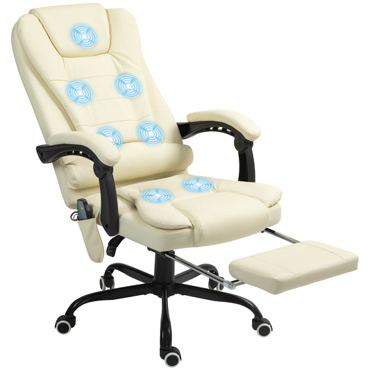 Cream faux leather massage office chair with lumbar support and footrest