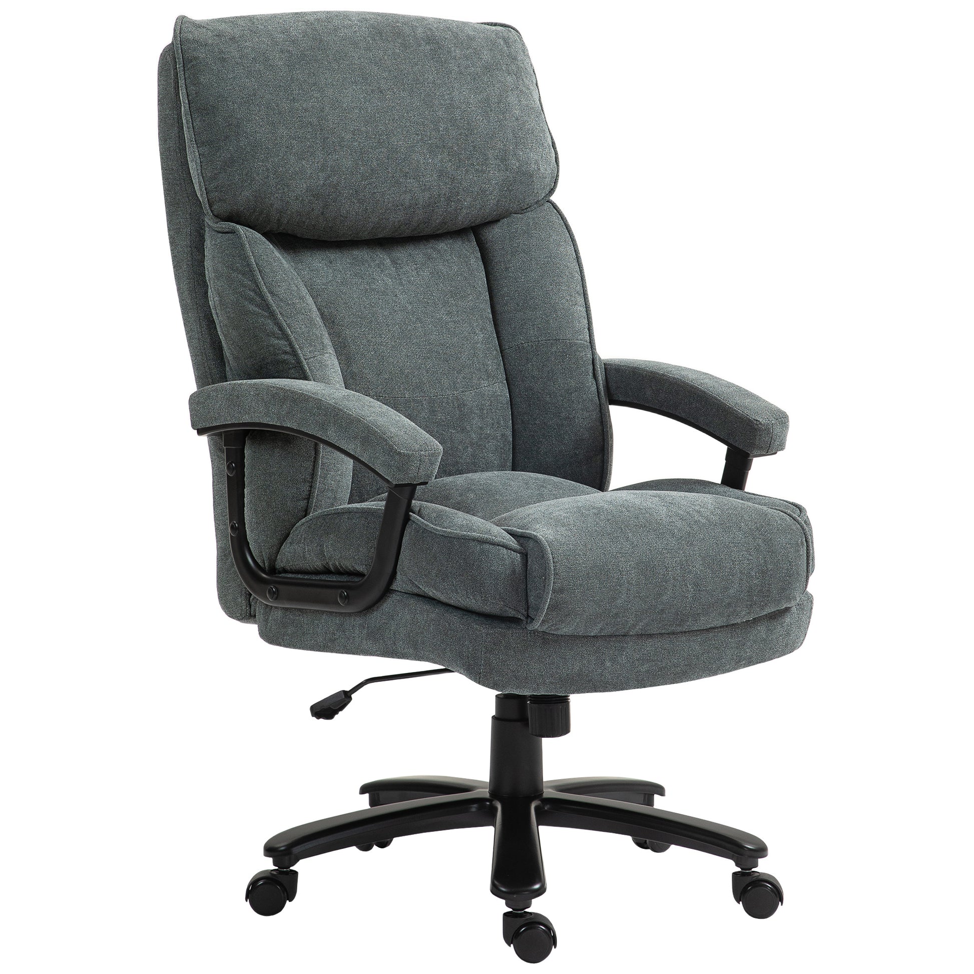 Ergonomic grey fabric office chair with adjustable height and lumbar support