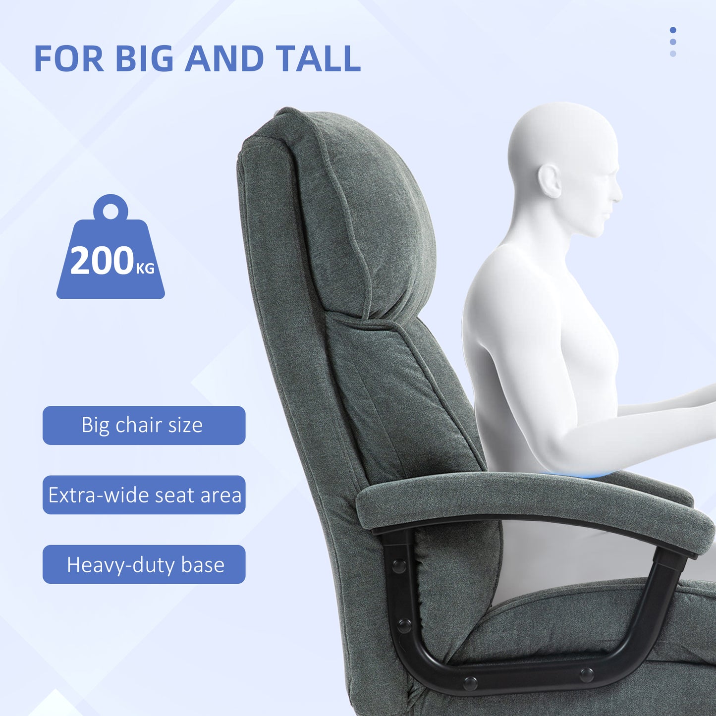 Dark grey fabric office chair for big and tall users kg weight capacity
