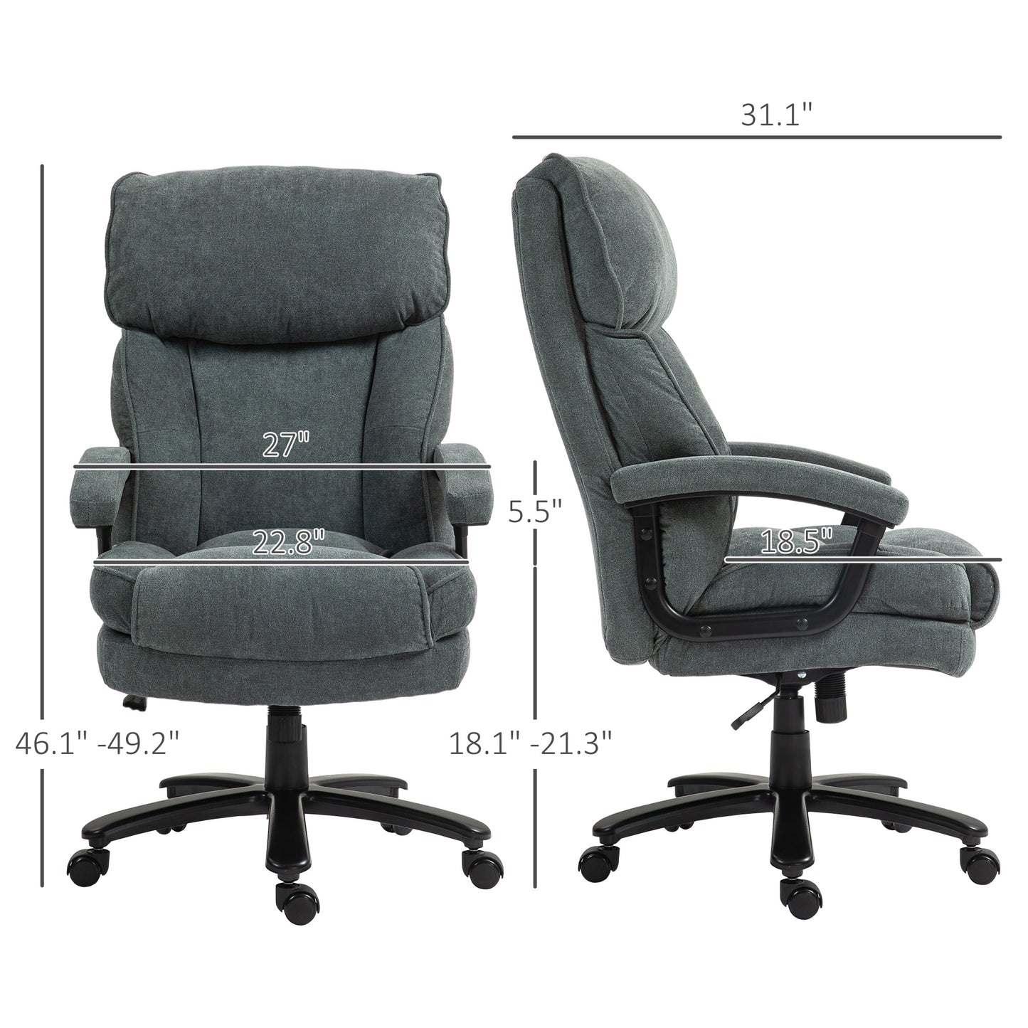 Gray fabric executive office chair with ergonomic design and adjustable height settings