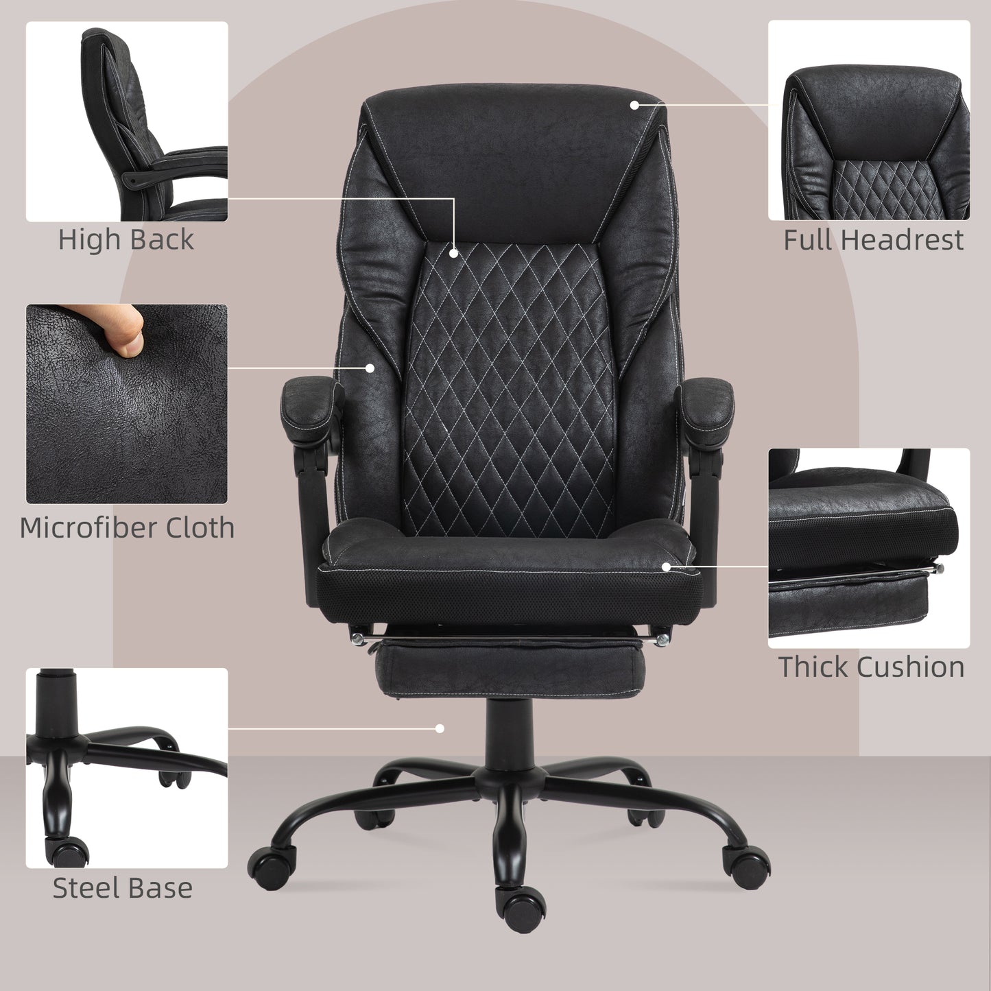 Black executive office chair with high back and microfiber cloth upholstery