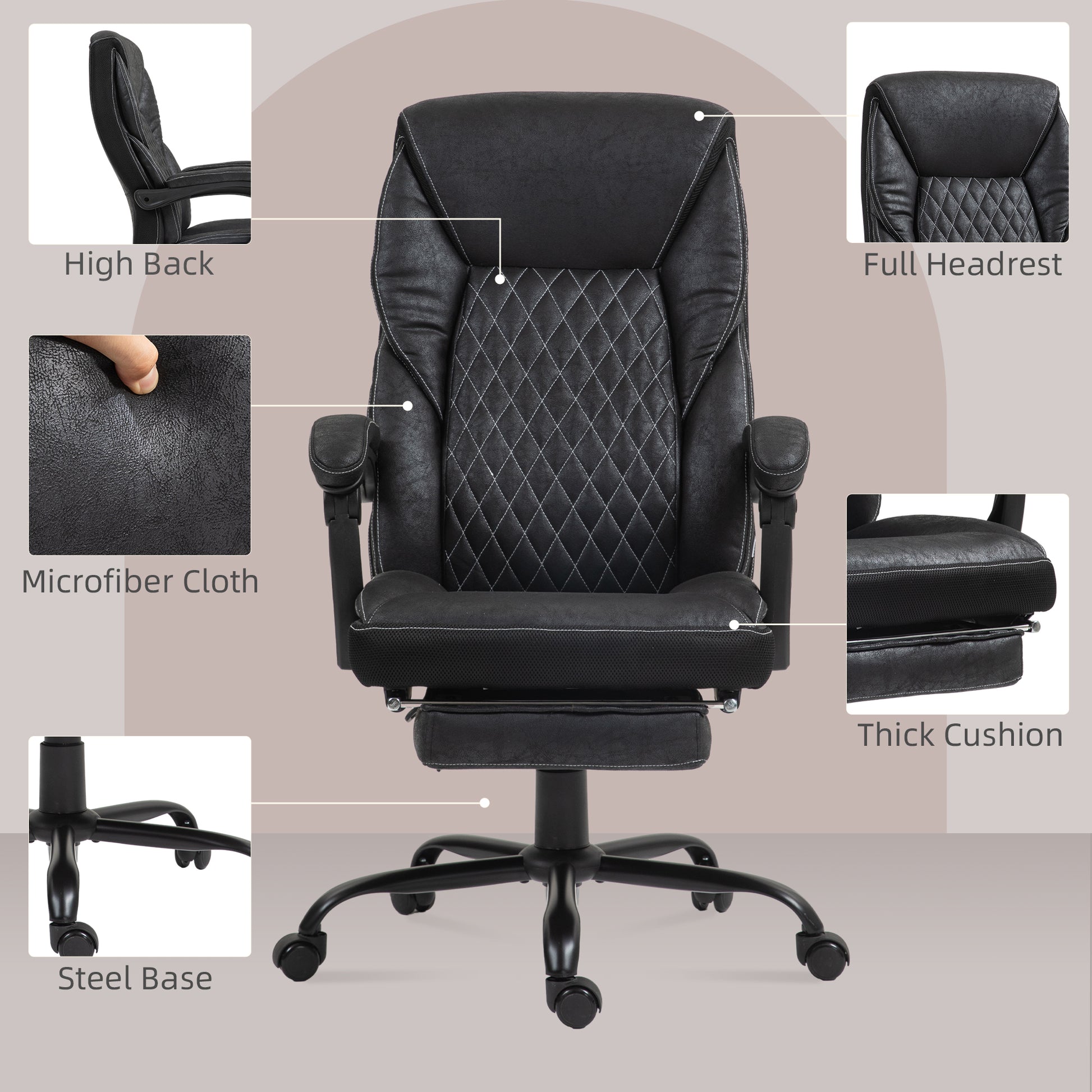 Black executive office chair with high back and microfiber cloth upholstery