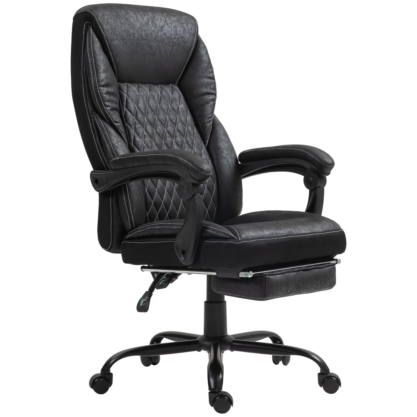 Black executive office chair with faux leather and diamond stitching detail