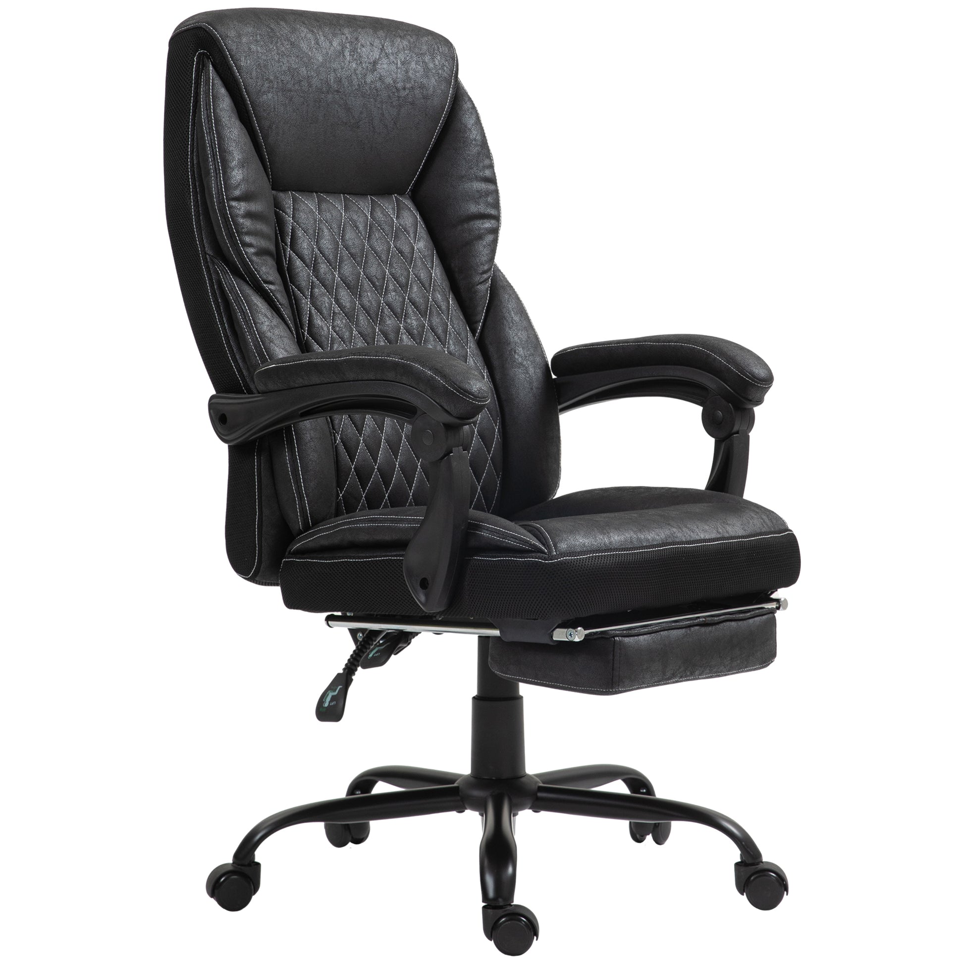 Black executive office chair with faux leather and diamond stitching detail