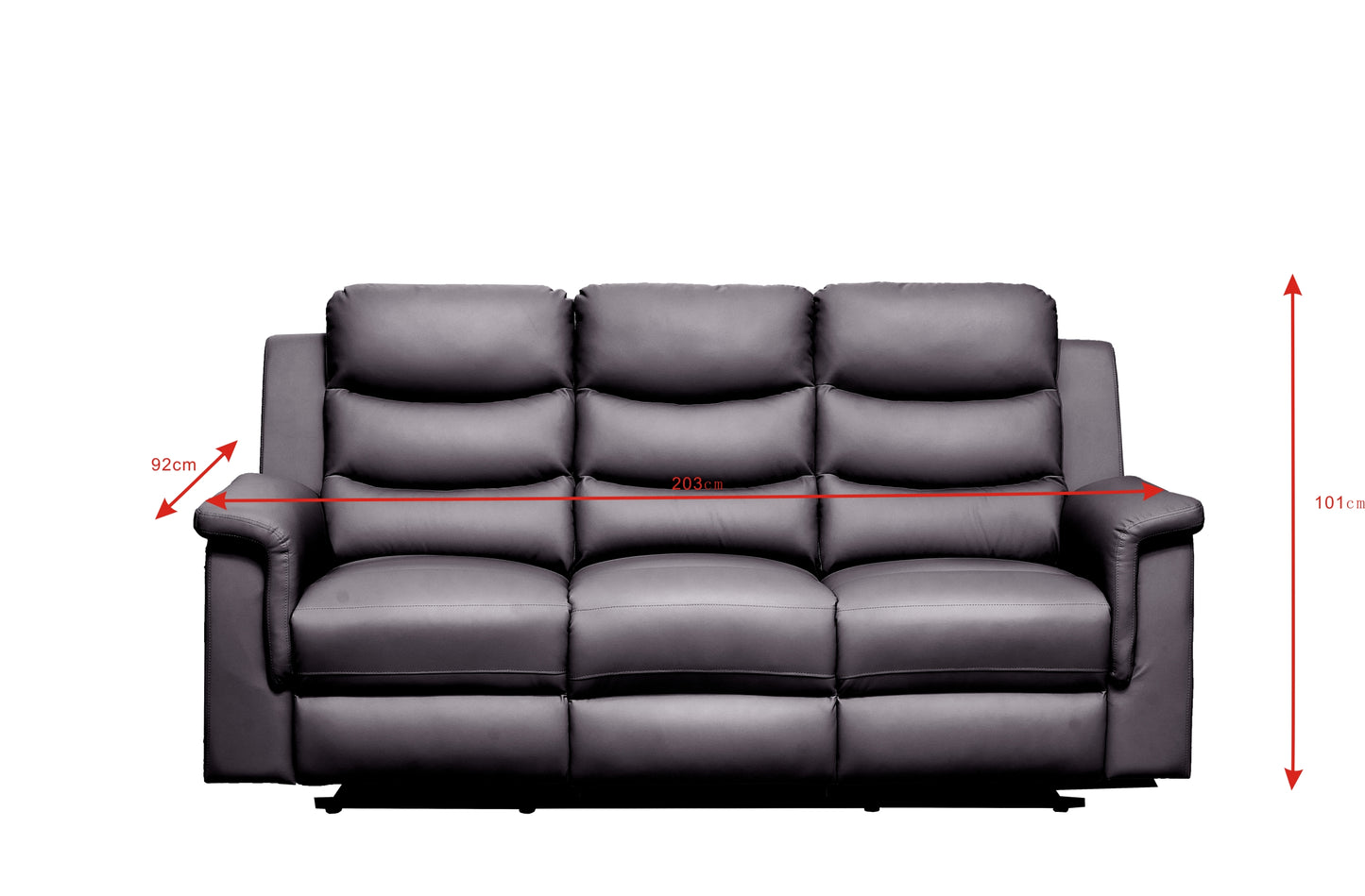 Dark grey leather recliner sofa with plush cushions cm wide