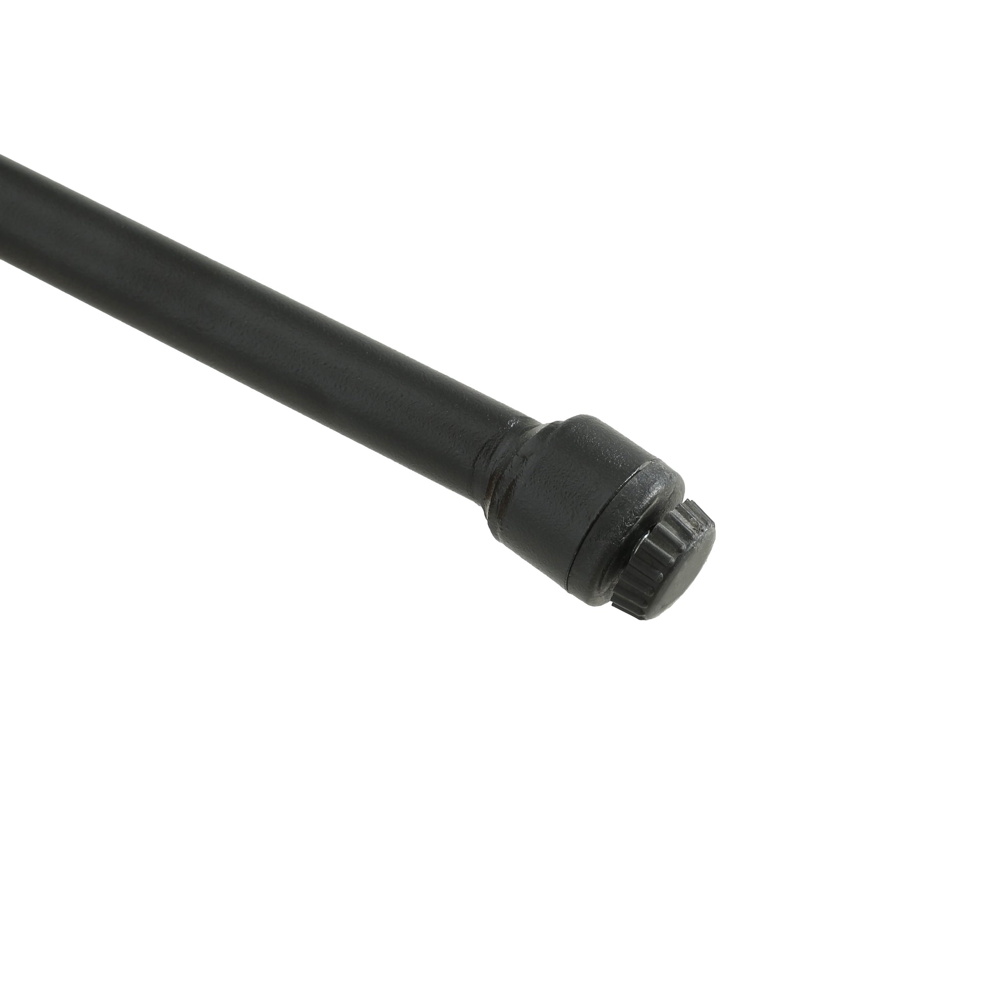 Closeup of a black metal rod with knurled adjustment knob