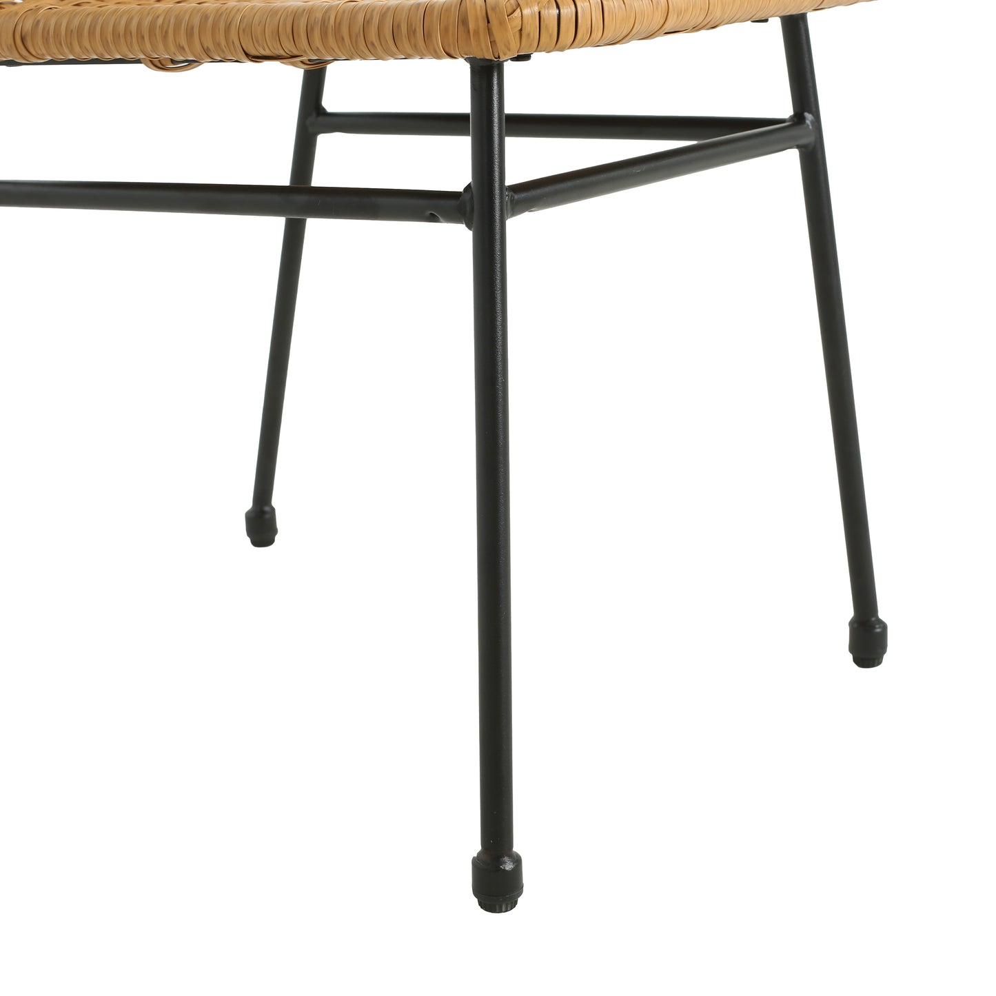 Woven rattan seat with black metal legs modern cafe stool