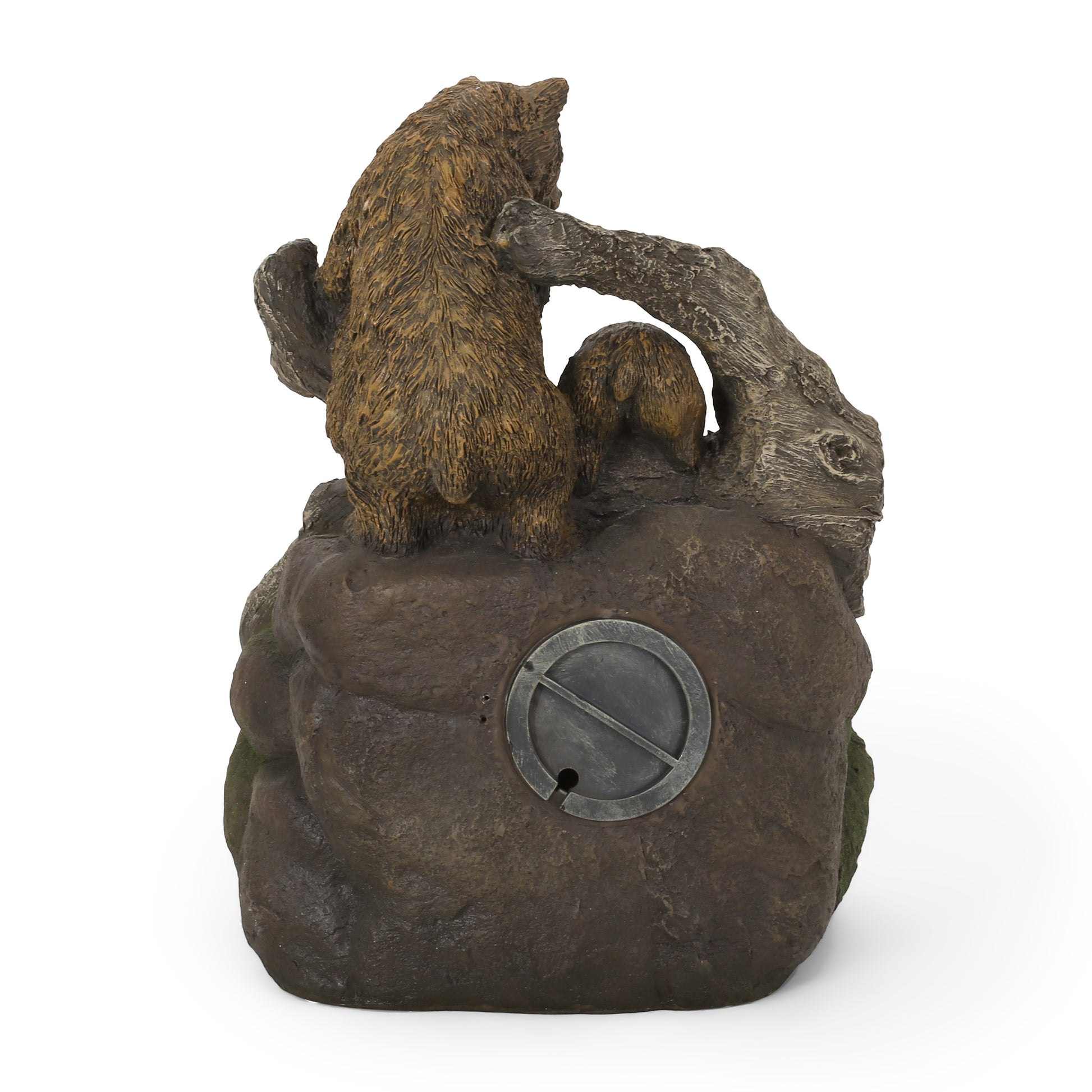 Brown resin bear statue with baby bear on rock base rustic garden decor