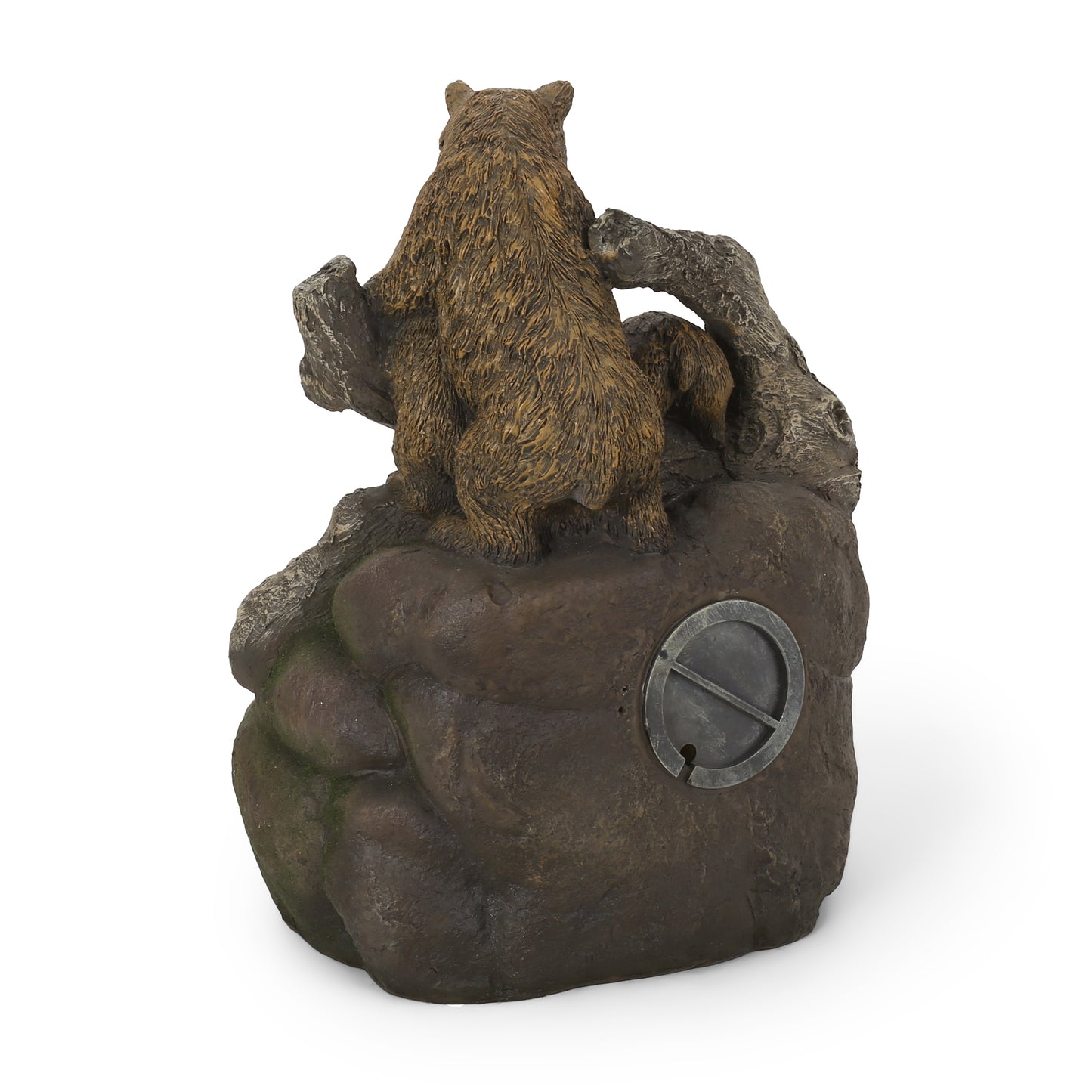 Brown bear figurine with cub on mossy rock base realistic fur detail for rustic decor