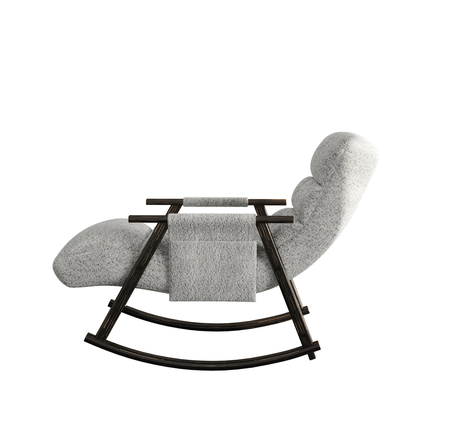 Textured grey fabric rocking chair with dark wood accents for cozy living rooms