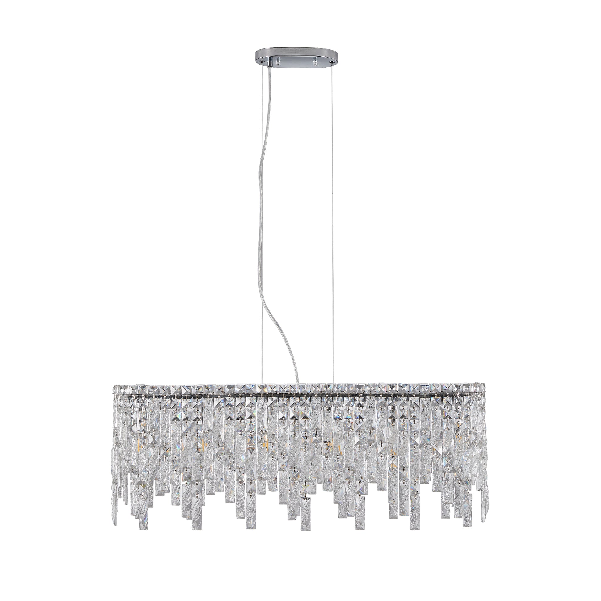 Rectangular crystal chandelier with chrome finish ideal for dining rooms