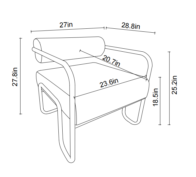 Line drawing of a modern armchair with dimensions shown Primary keyword armchair