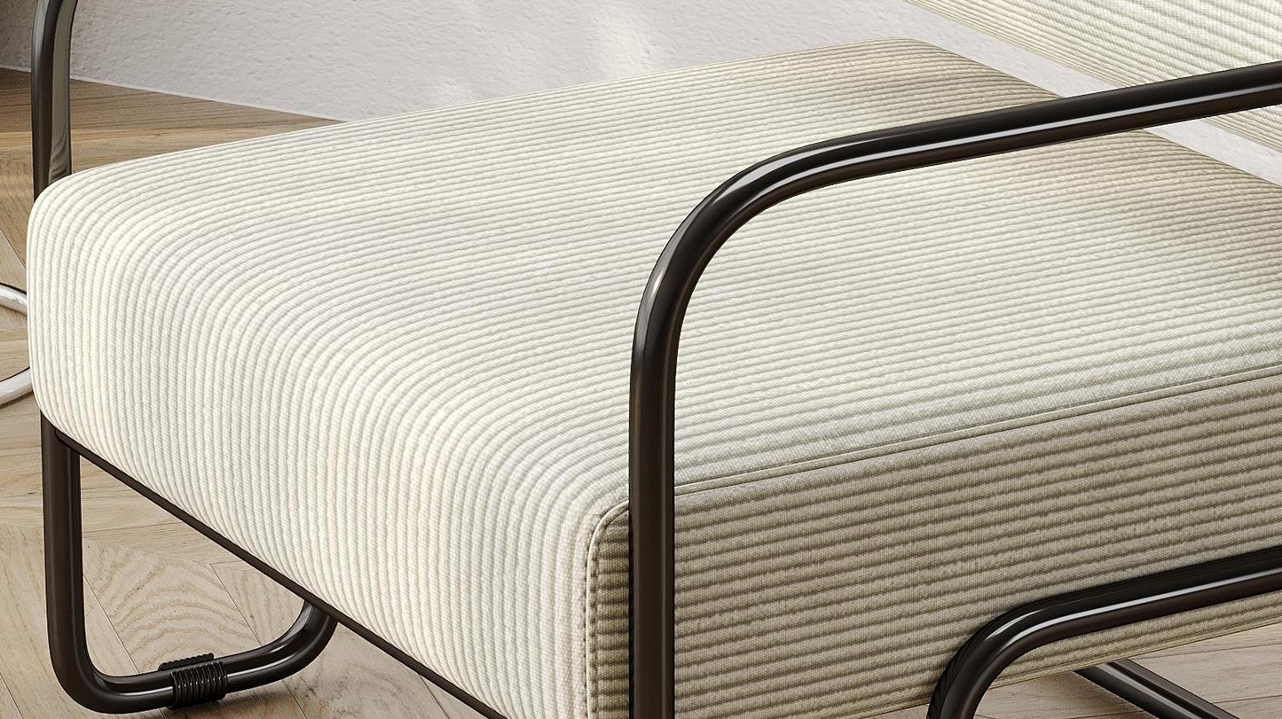 Cream corduroy armchair with black metal frame modern accent chair