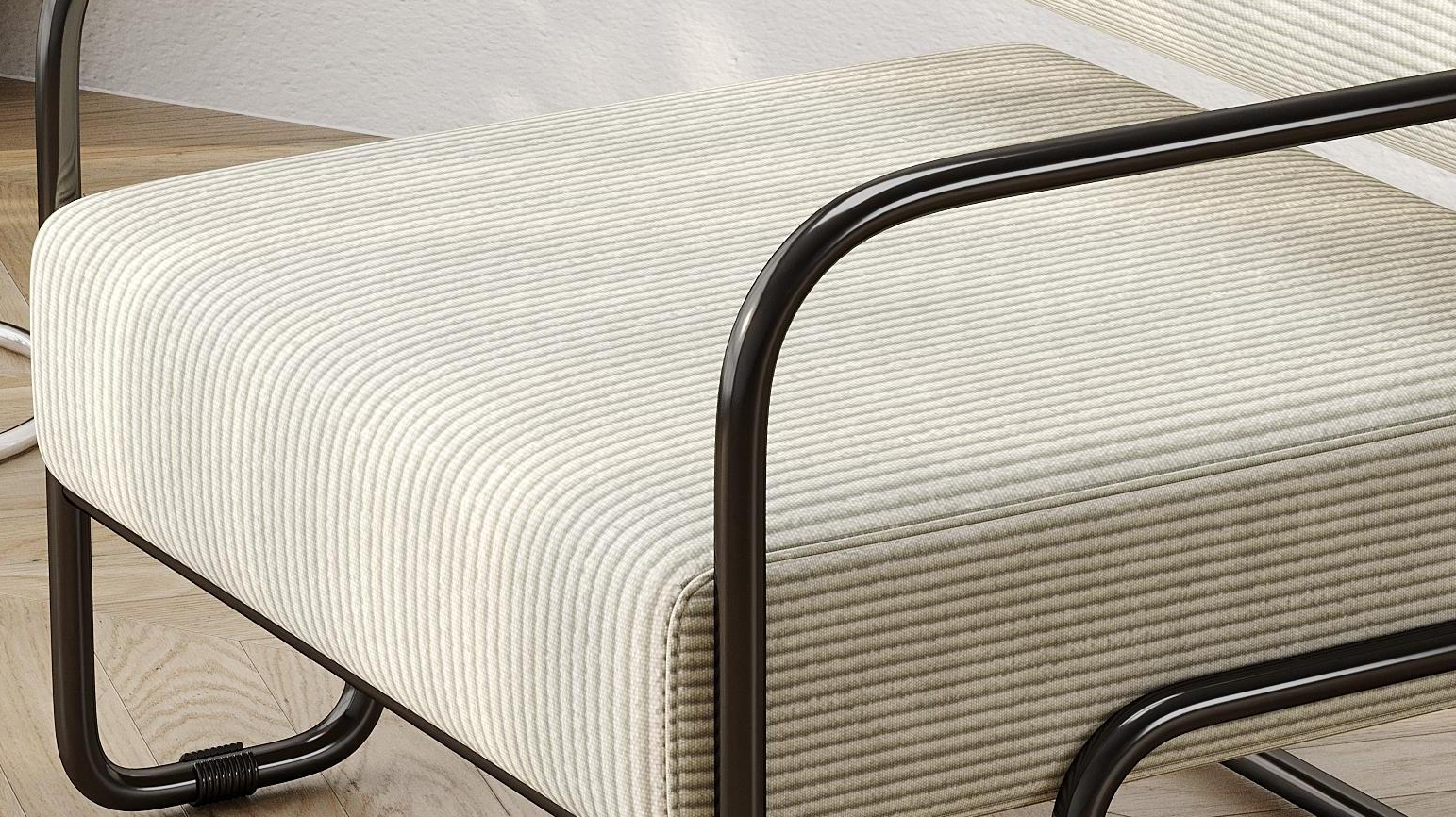 Cream corduroy armchair with black metal frame modern accent chair