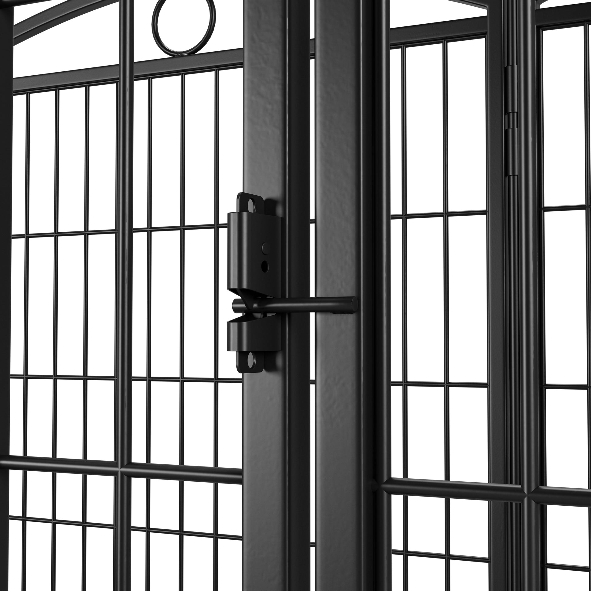 Black metal dog gate with latch ideal for pet containment
