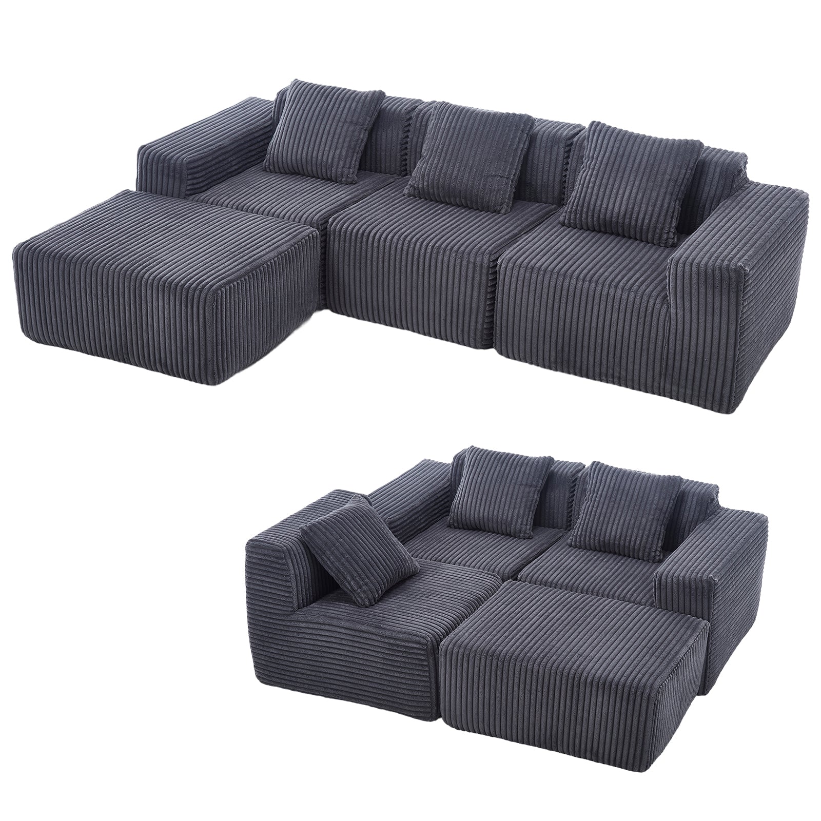 Plush grey corduroy sectional sofa with modular design for flexible living spaces