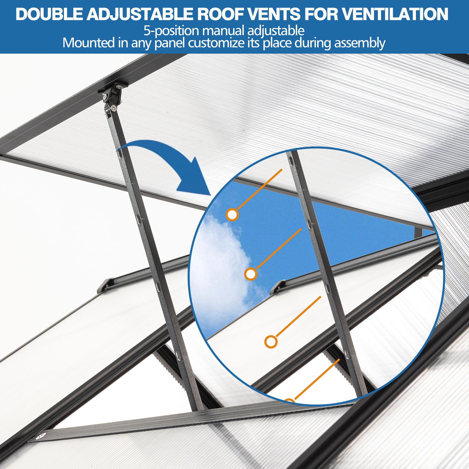 Closeup of double adjustable roof vents for ventilation showing position mechanism