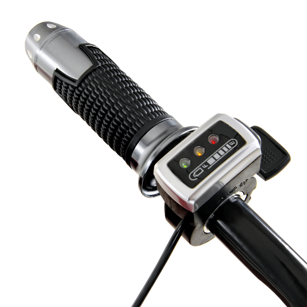 Electric bike throttle with battery indicator and grip