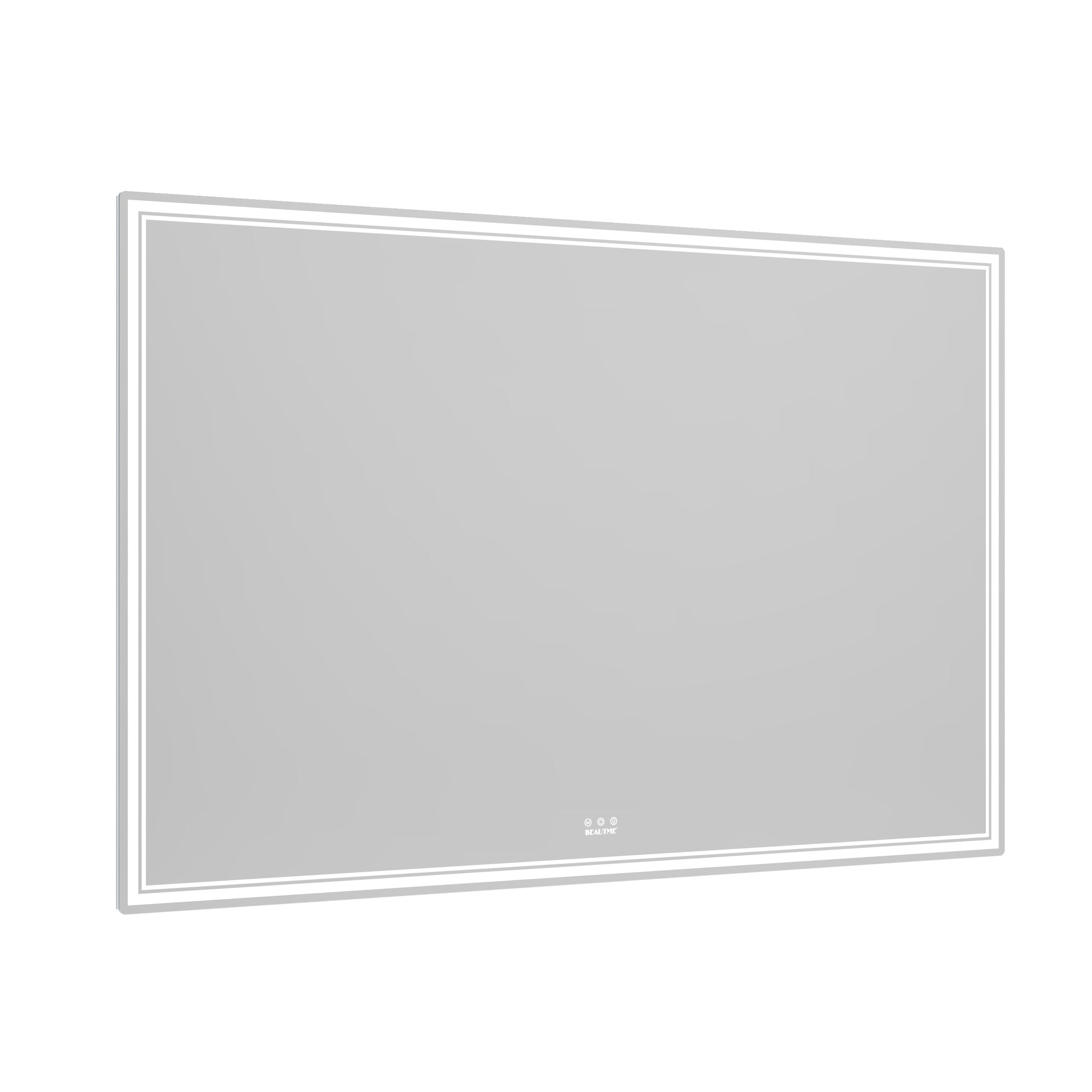 Modern illuminated bathroom mirror with double LED light strip detail