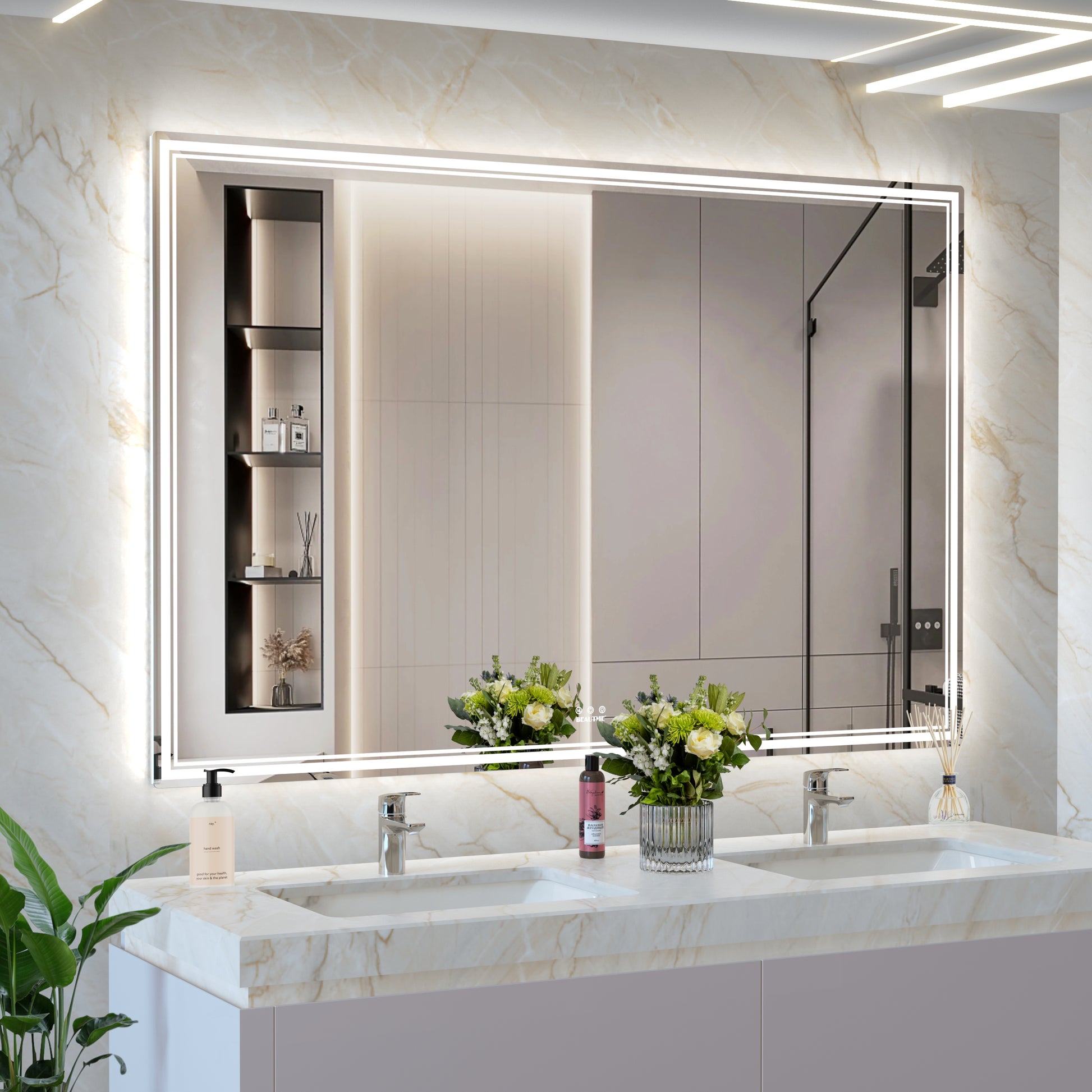 Modern backlit bathroom mirror with integrated LED lighting perfect for vanity lighting