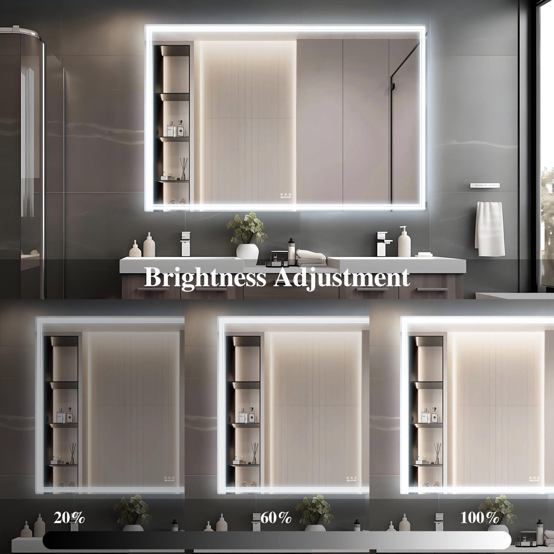 Modern bathroom LED mirror with adjustable brightness cm width