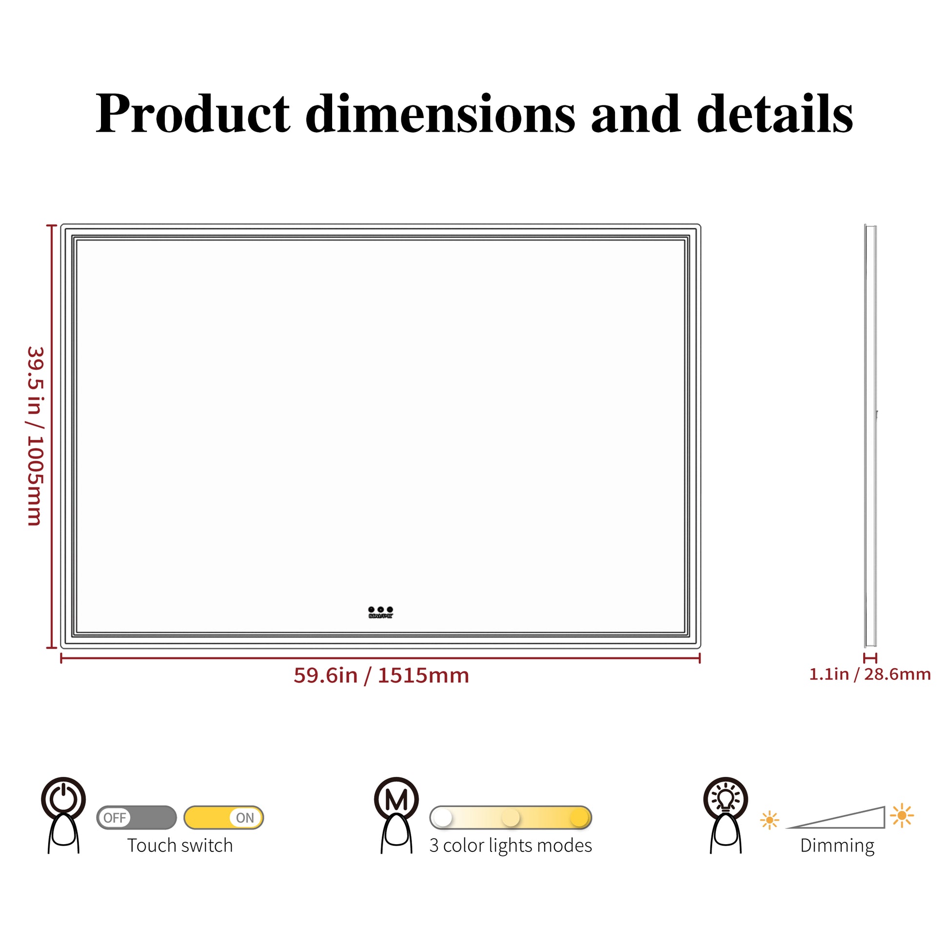 Bathroom vanity mirror dimensions in W x in H x in D