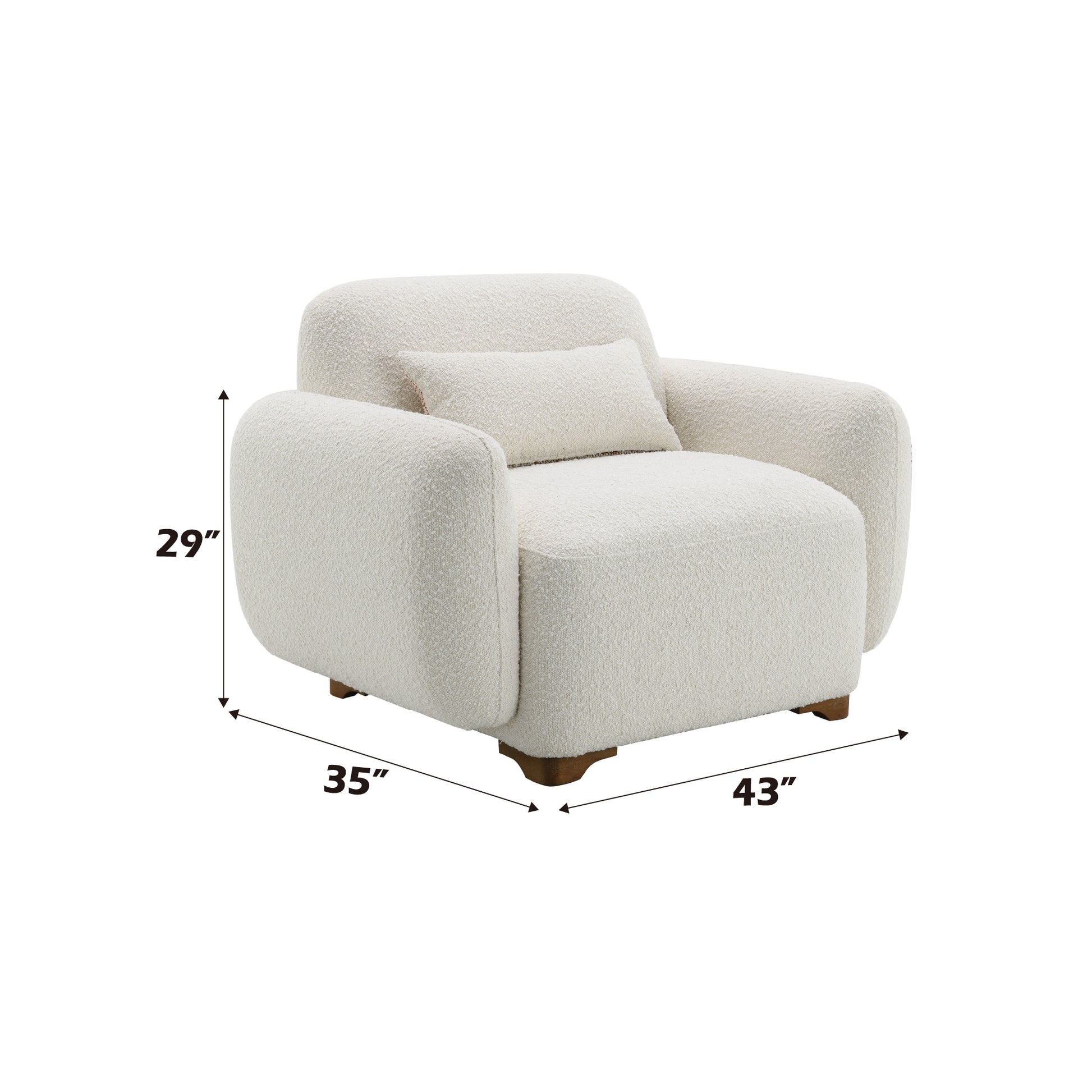 Plush cream boucle armchair with rounded arms and included lumbar pillow perfect for a cozy reading nook