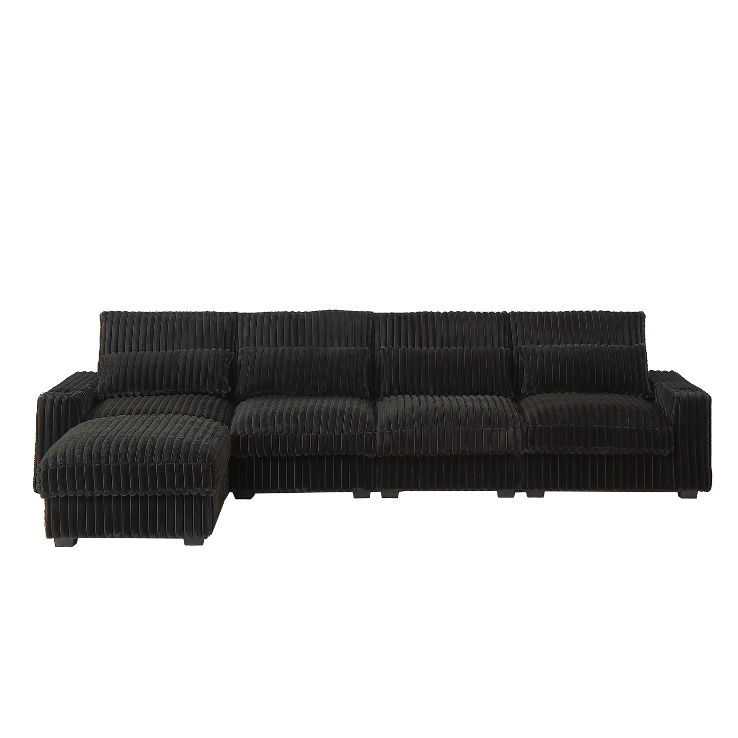 Black corduroy sectional sofa with ottoman modern living room furniture