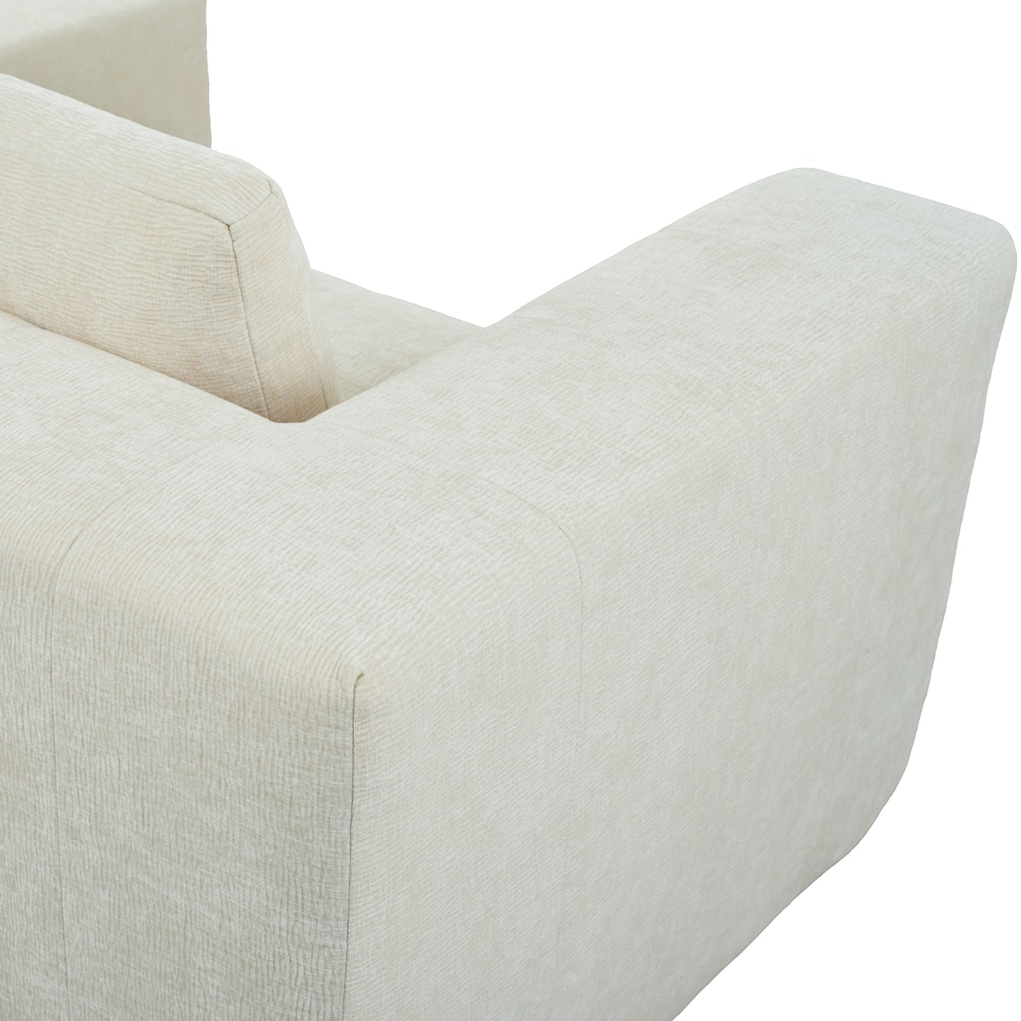 Textured cream fabric armchair armrest detail contemporary style sofa