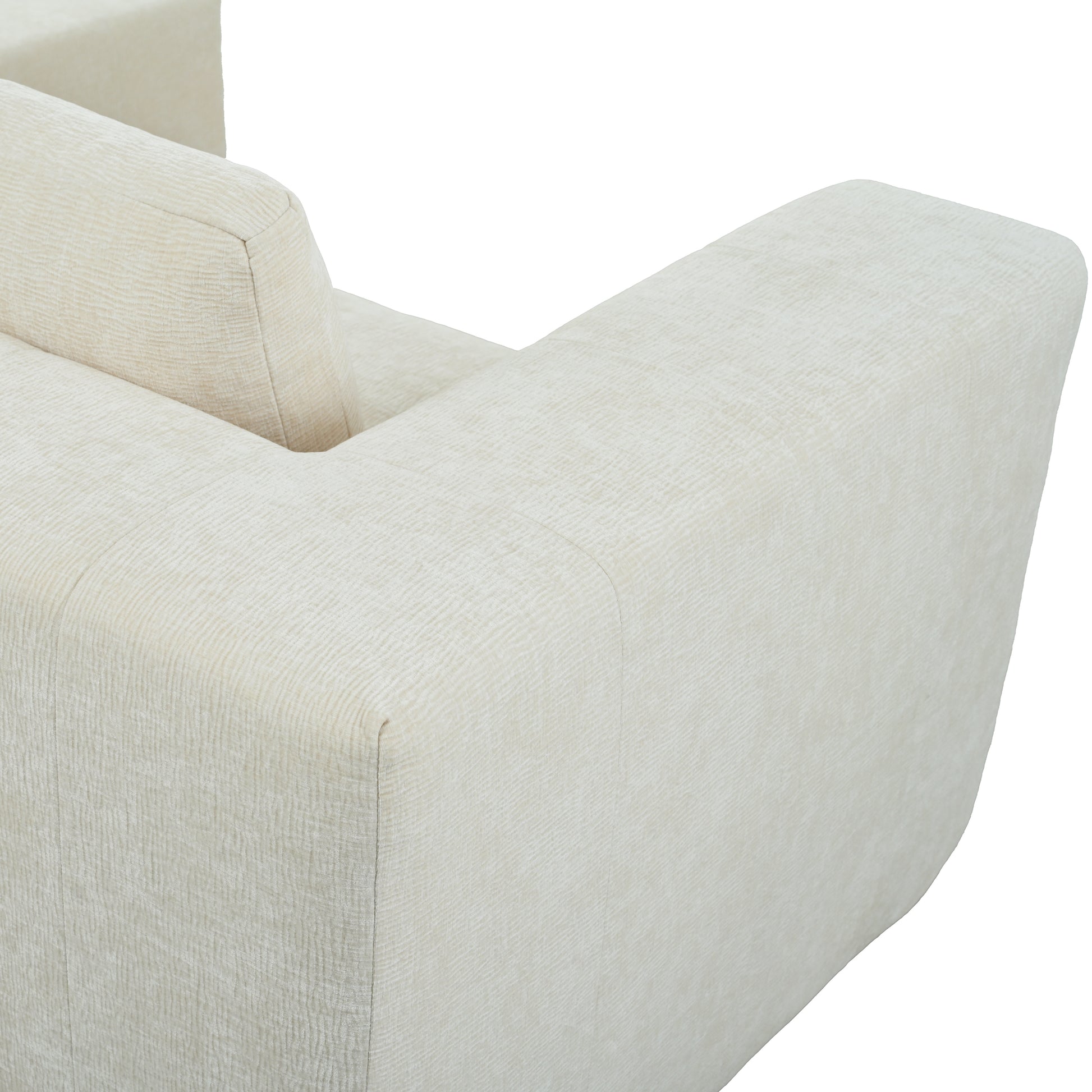 Textured cream fabric armchair armrest detail contemporary style sofa