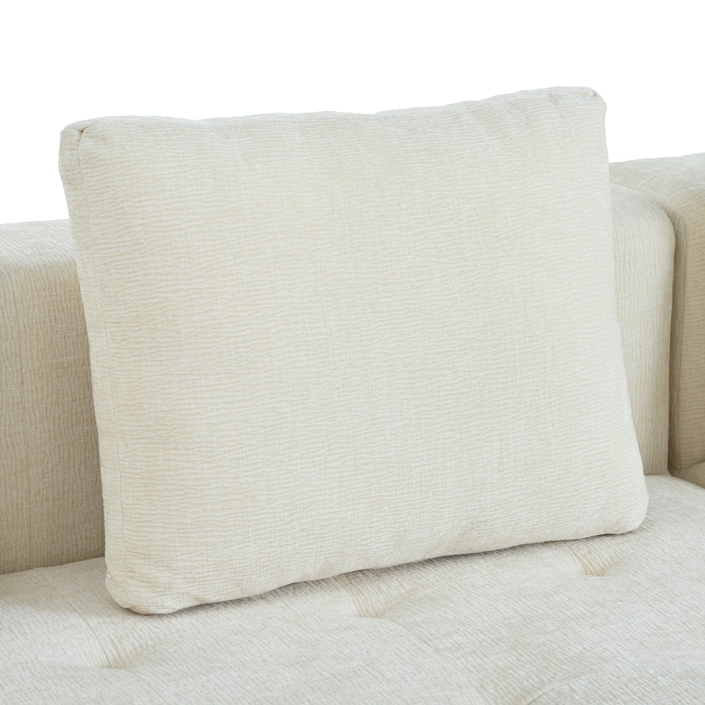 Cream textured throw pillow with soft fabric detailing for sofa decor