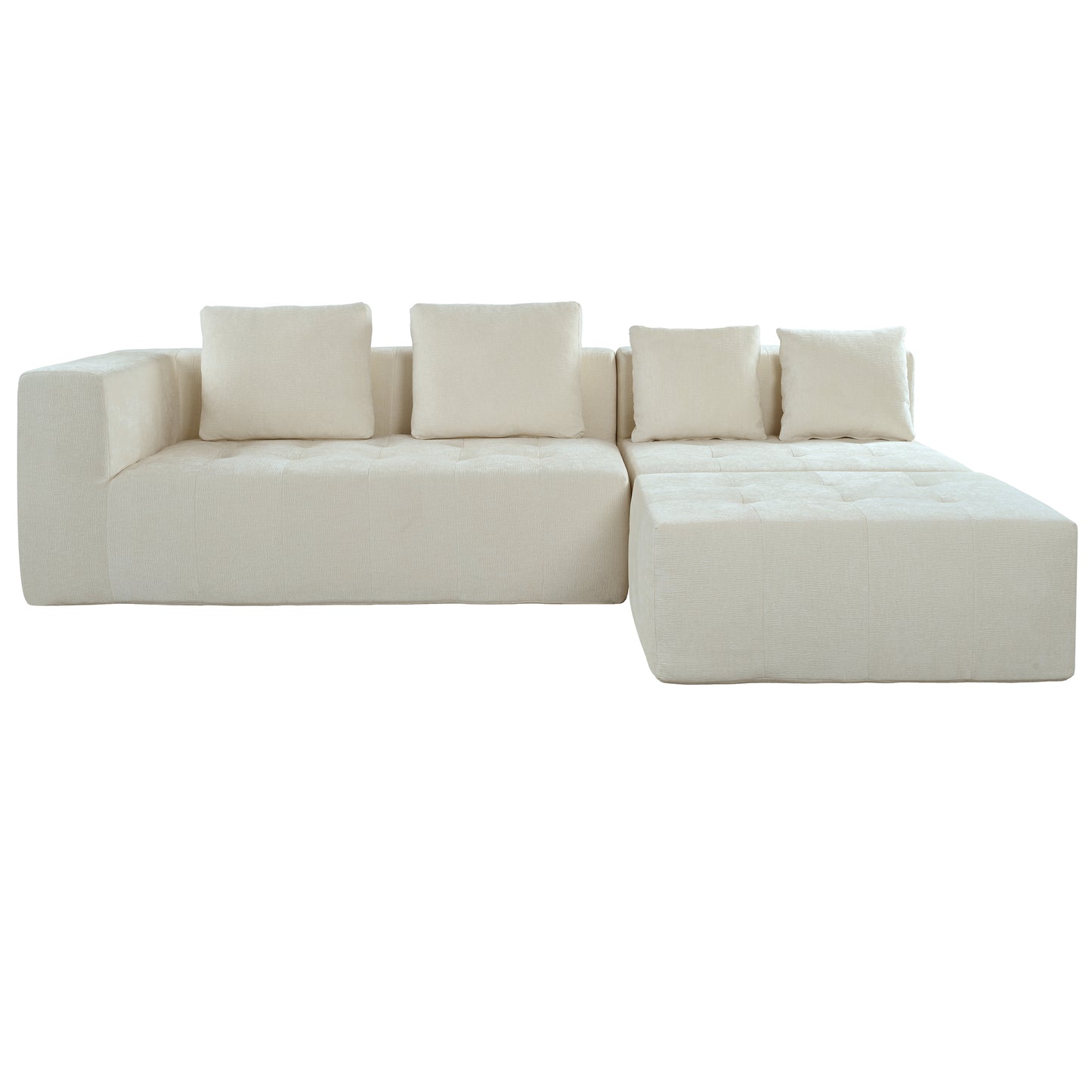 Cream linen sectional sofa with modern design and tufted cushions