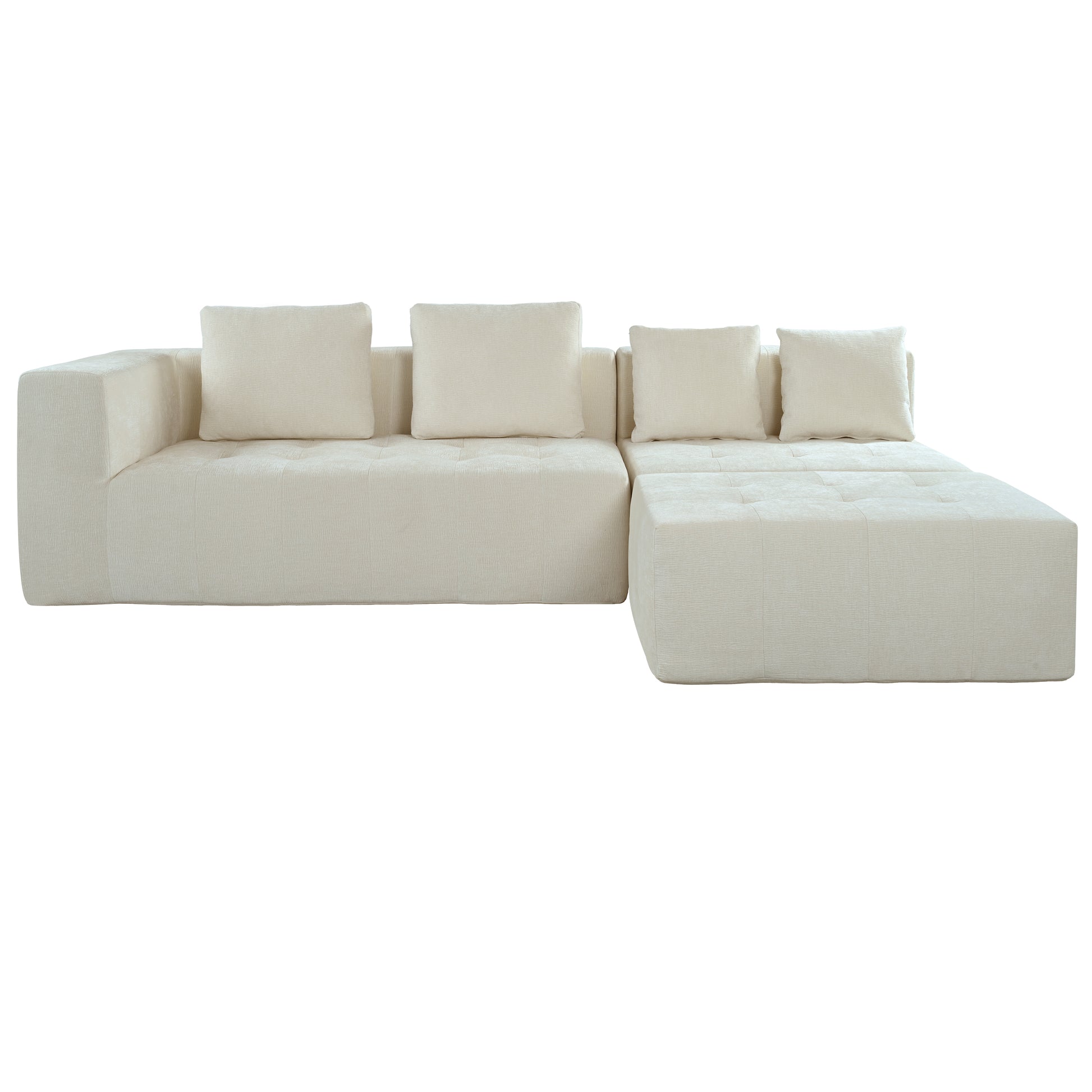 Cream linen sectional sofa with modern design and tufted cushions