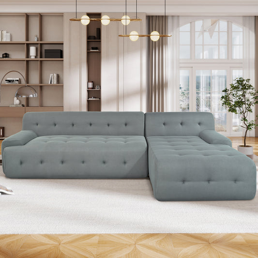 Tufted grey sectional sofa with ottoman modern living room furniture