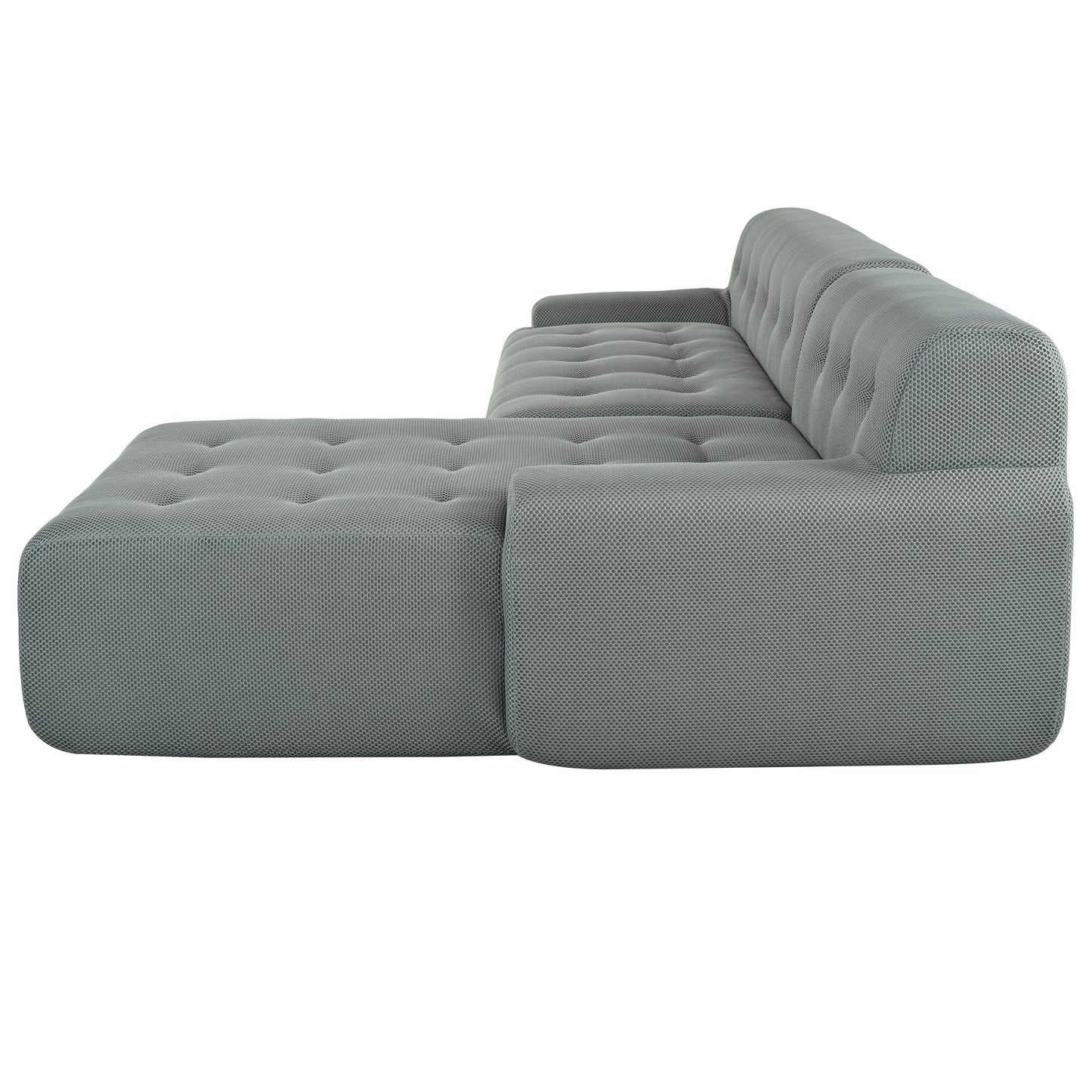 Grey tufted sectional sofa with fabric upholstery modern design for living room