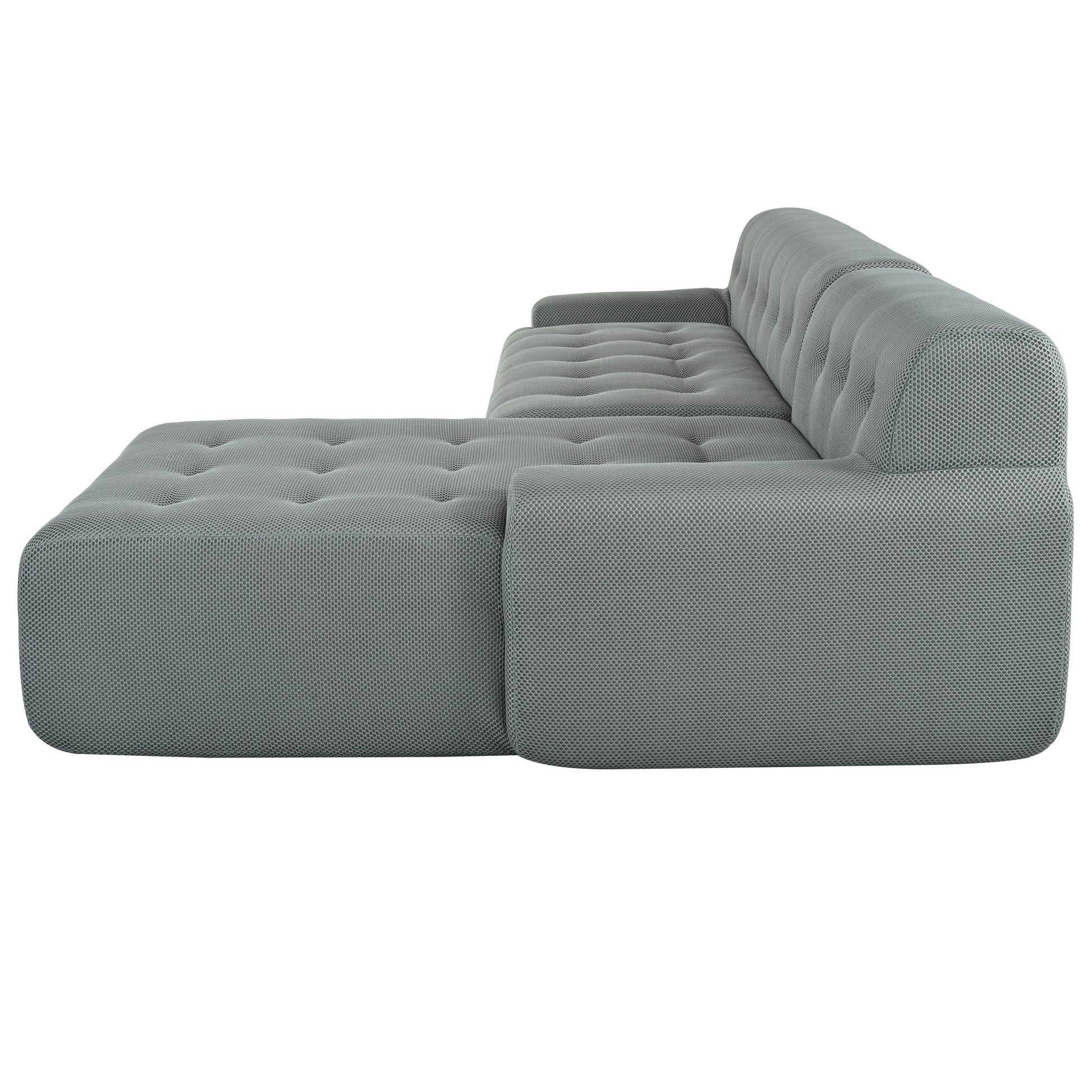 Grey tufted sectional sofa with fabric upholstery modern design for living room