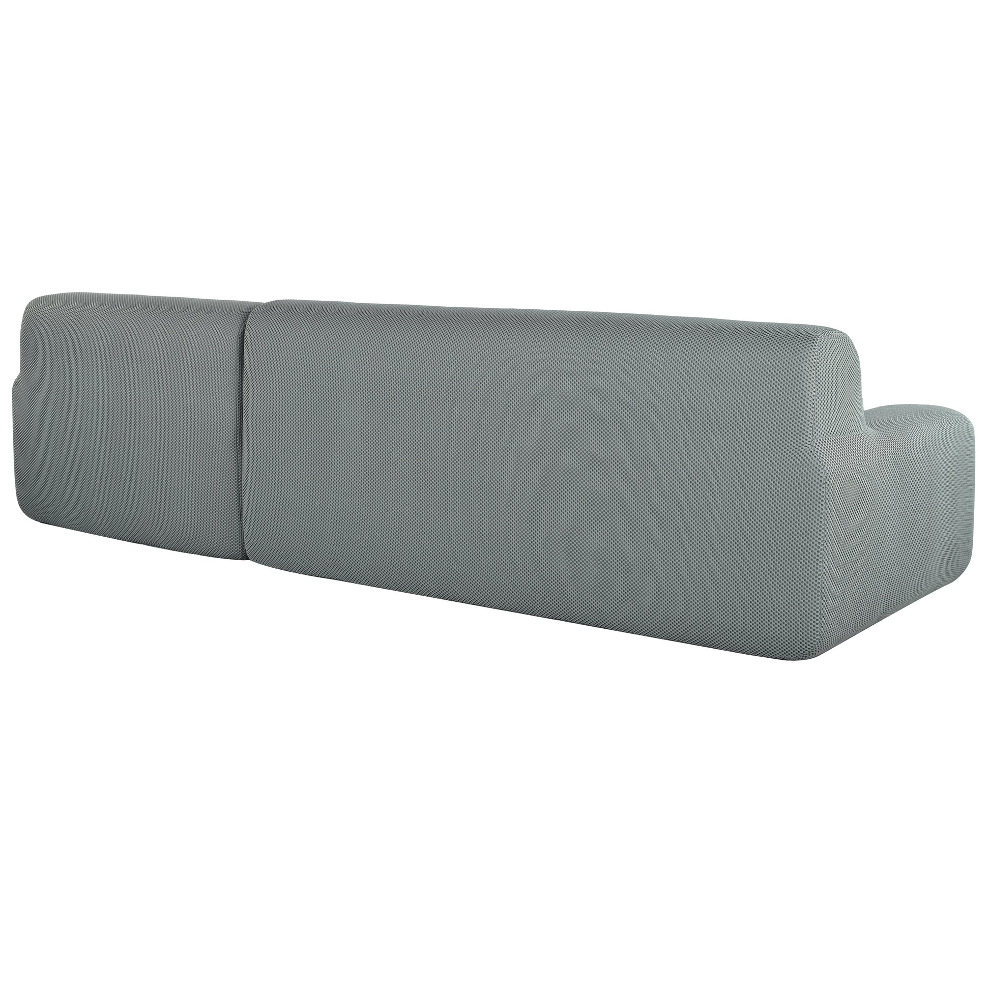 Grey fabric sectional sofa with a modern minimalist design perfect for contemporary living rooms