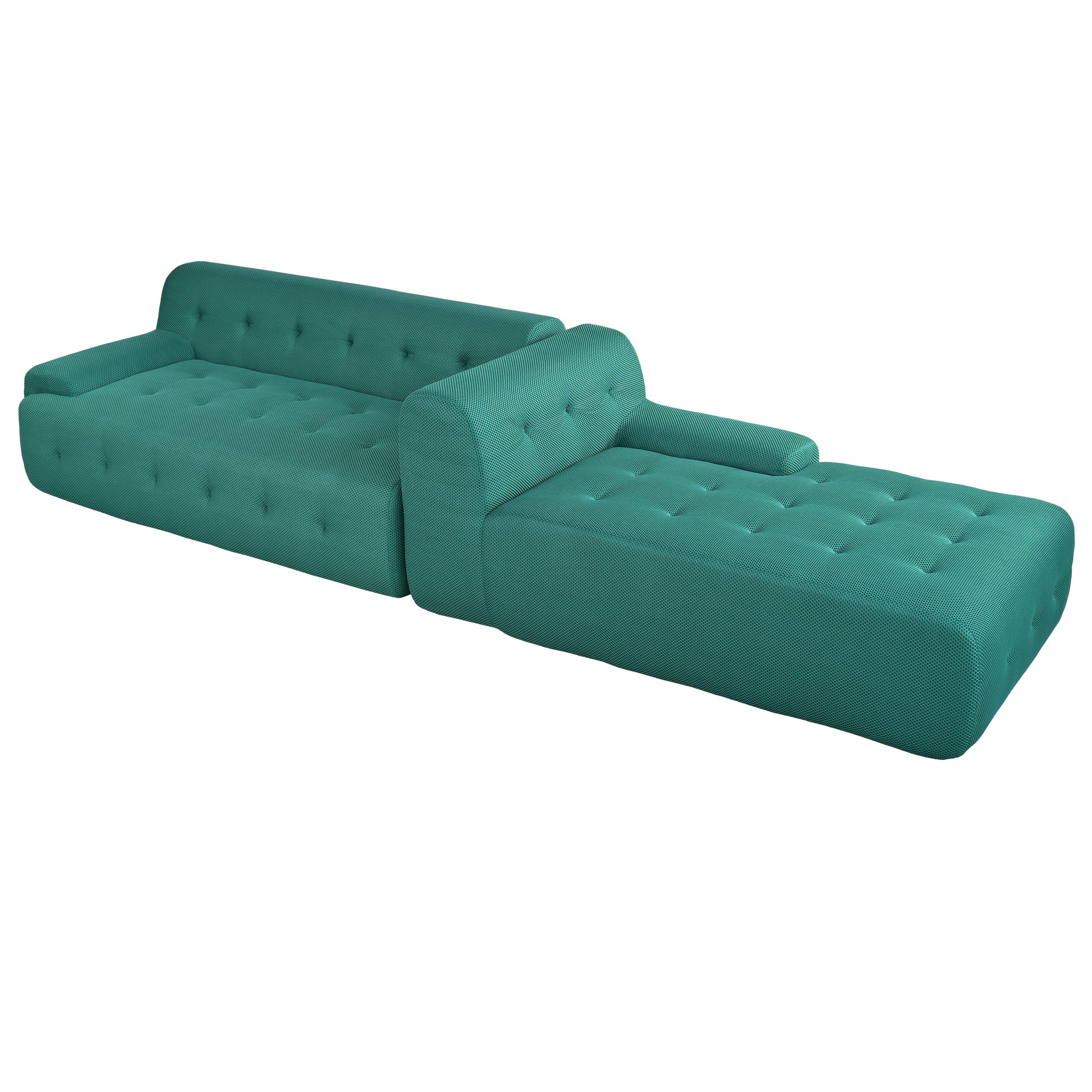 Teal tufted modular sectional sofa with chaise lounge textured fabric