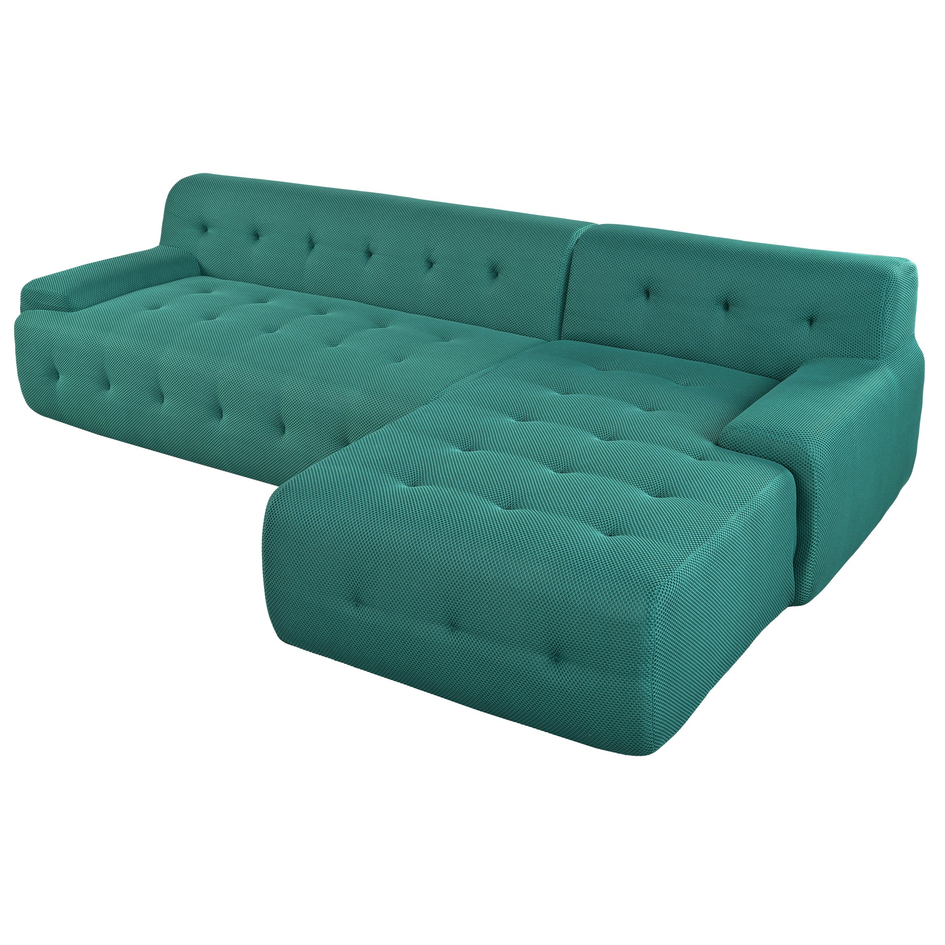 Teal tufted fabric sectional sofa with clean lines for modern living rooms