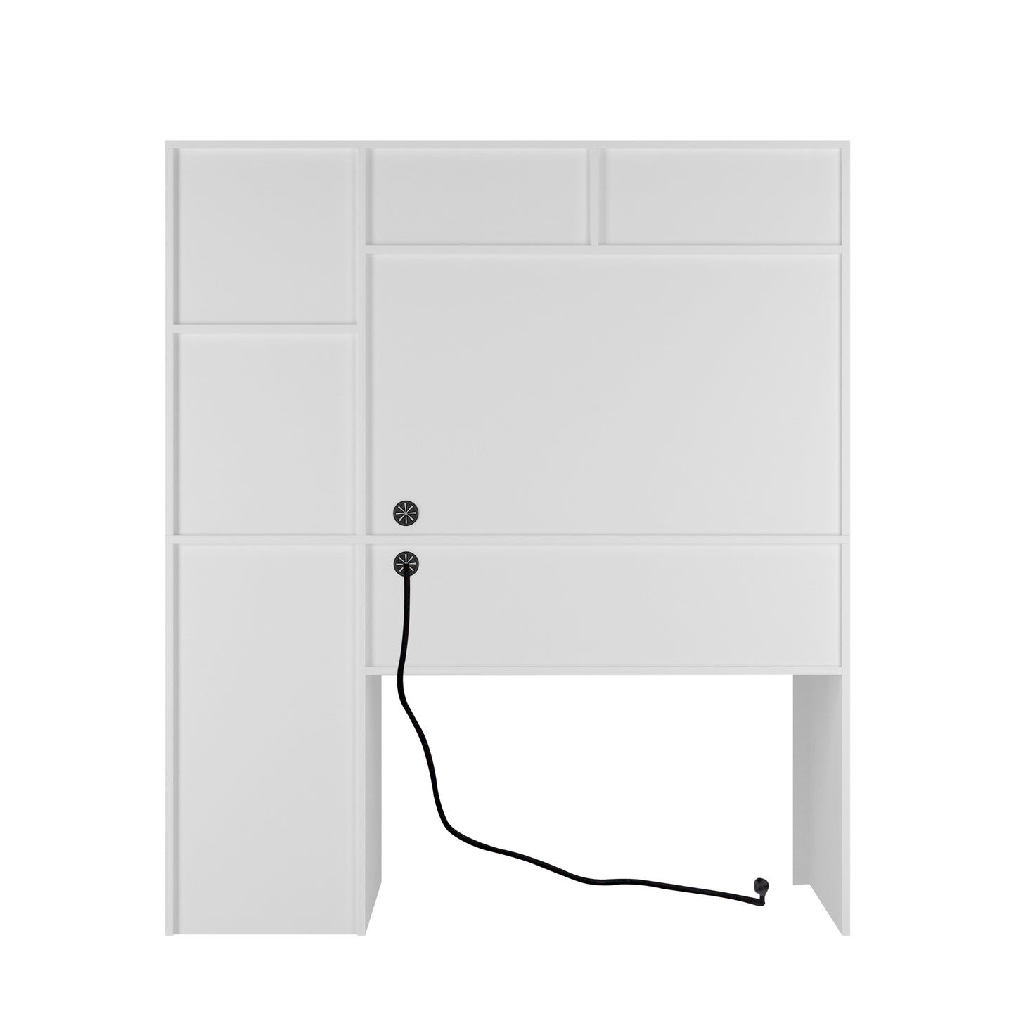Modern white wallmounted desk with integrated storage and cable management