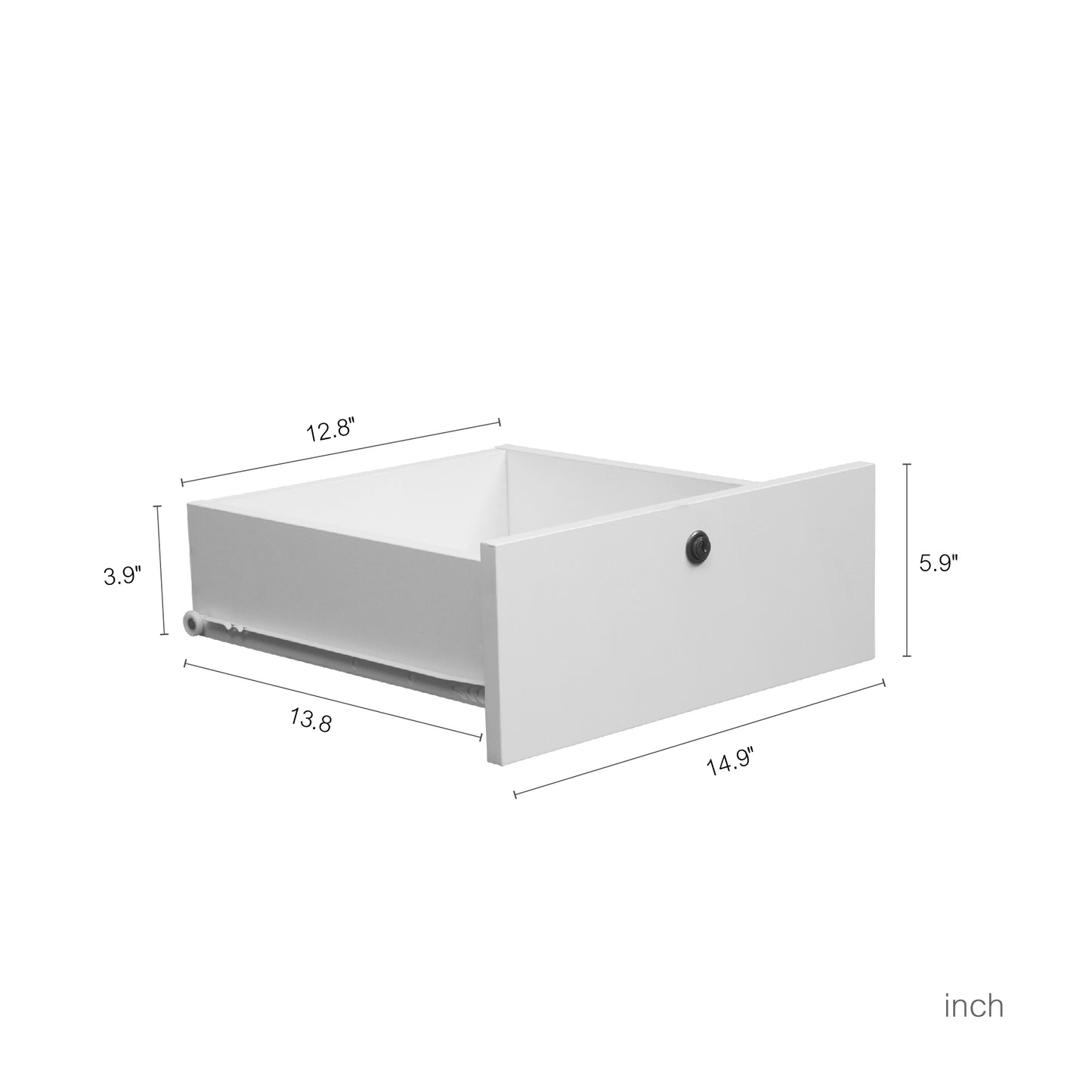 White wooden drawer with black knob dimensions  L x  W x  H