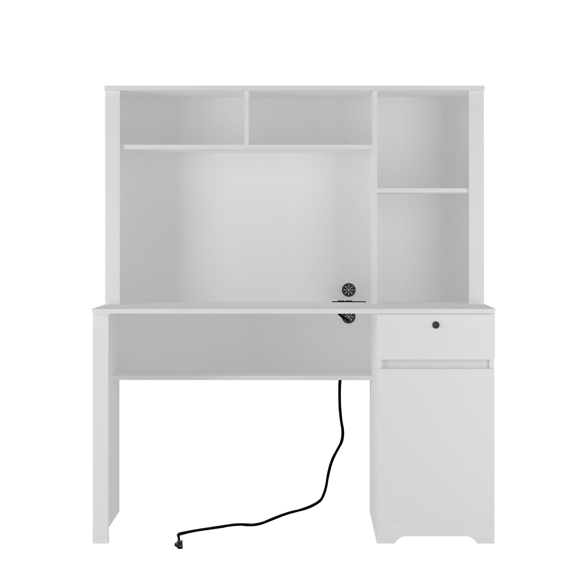 Modern white computer desk with hutch and storage drawer ideal for home office setup