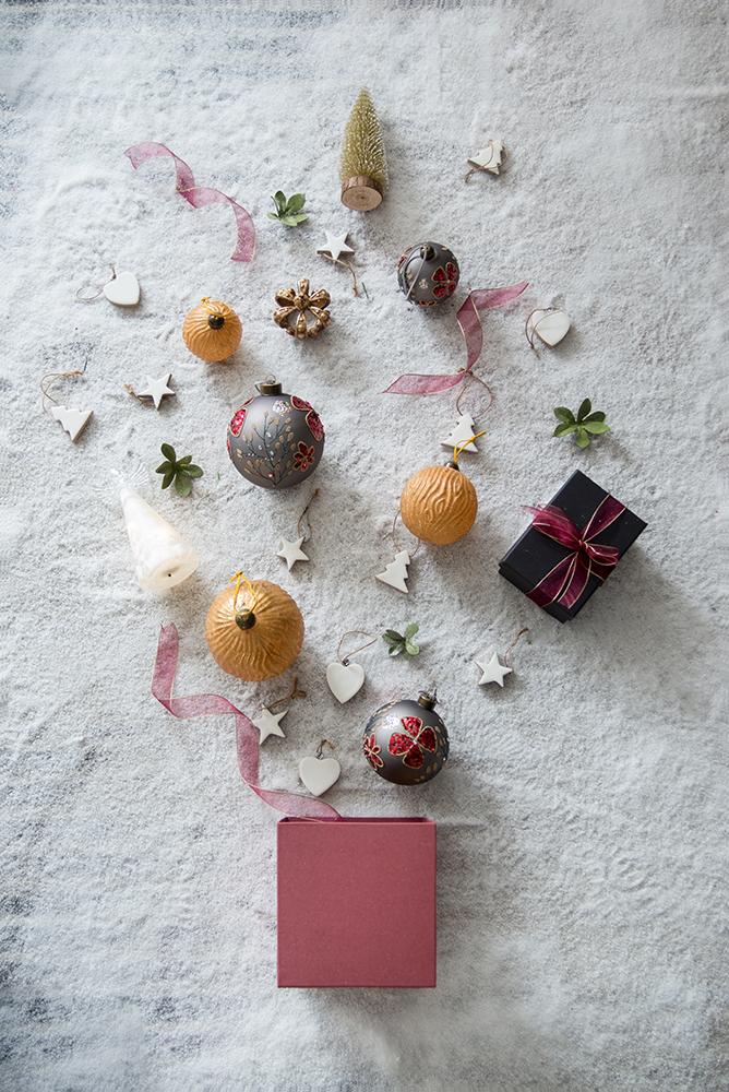 Dark gray bauble with red floral design perfect for Christmas tree decoration