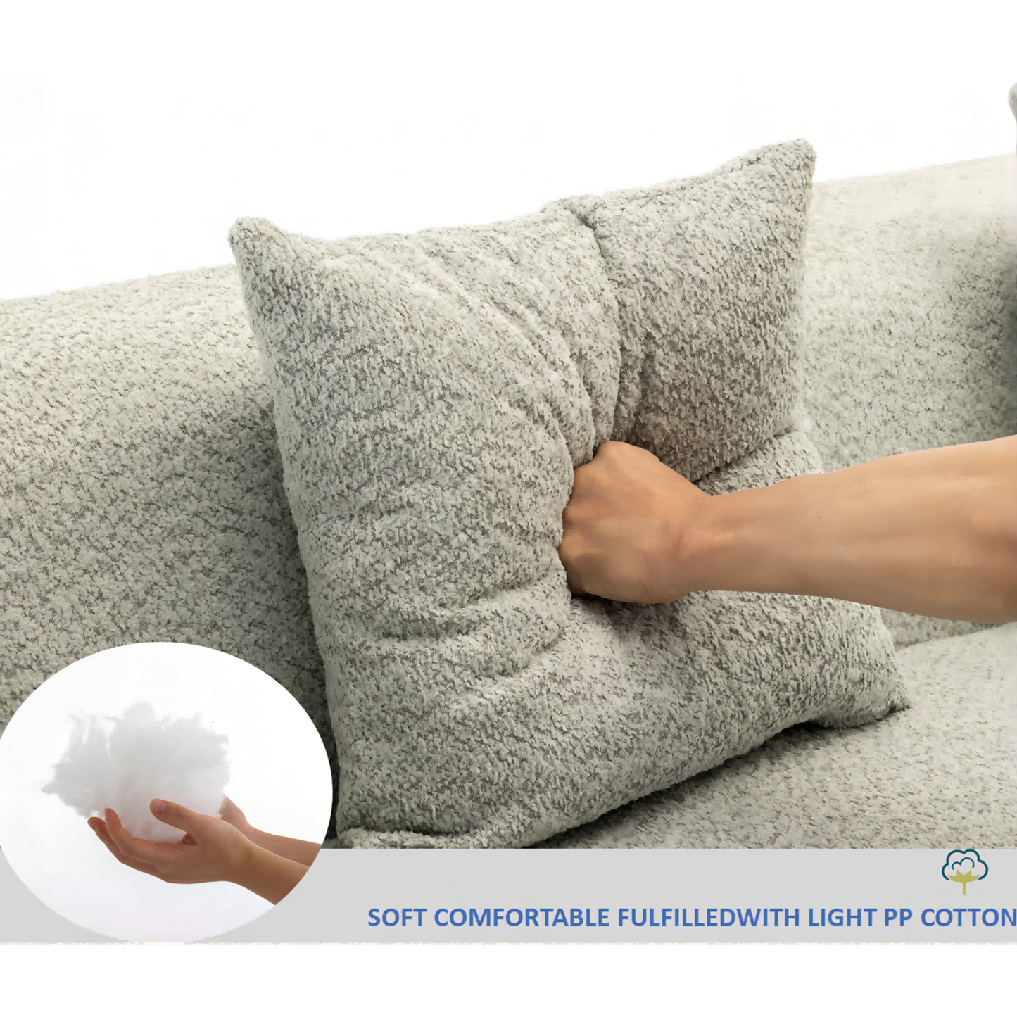 Soft grey textured throw pillow with plush polypropylene cotton fill