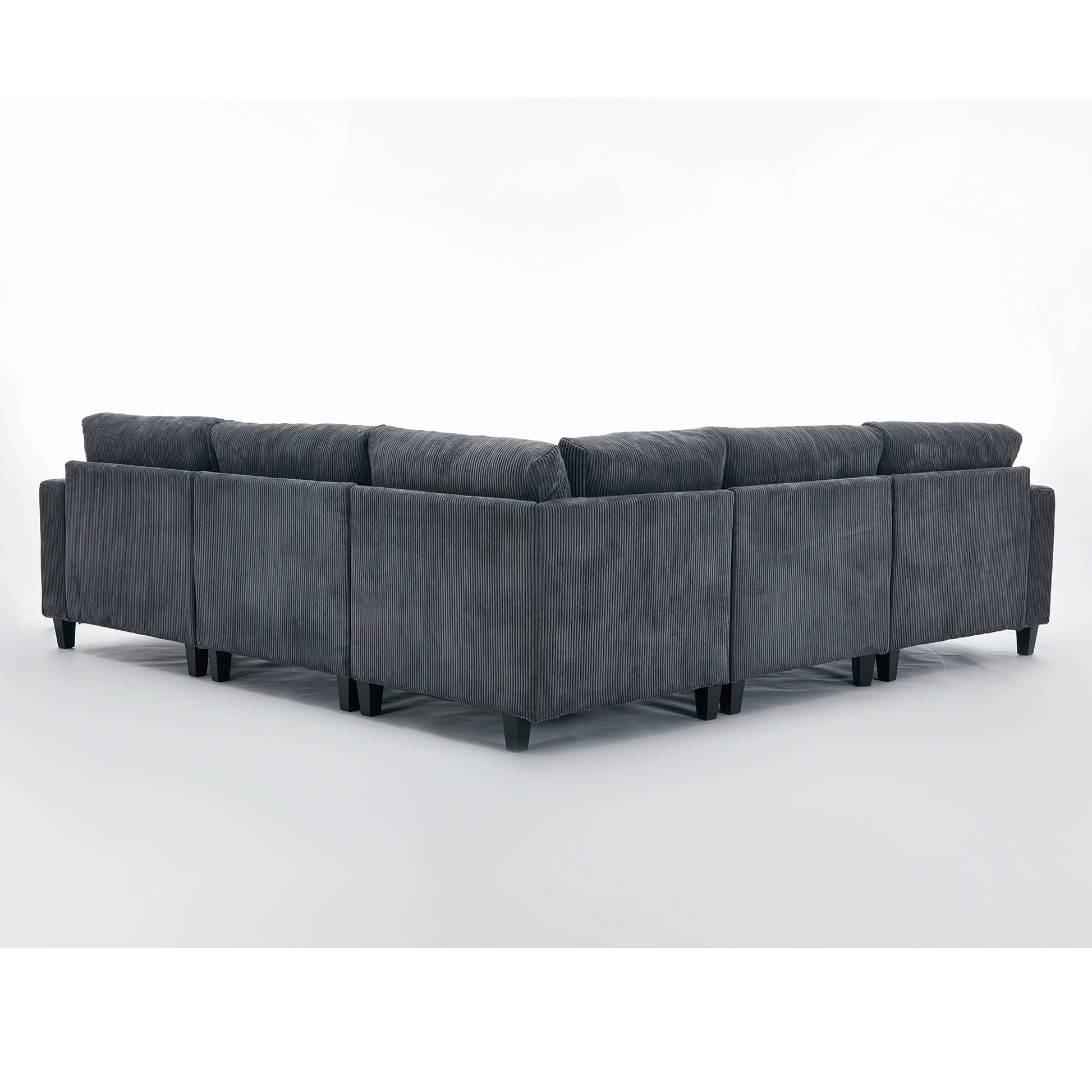 Dark grey corduroy sectional sofa with plush back cushions modern design