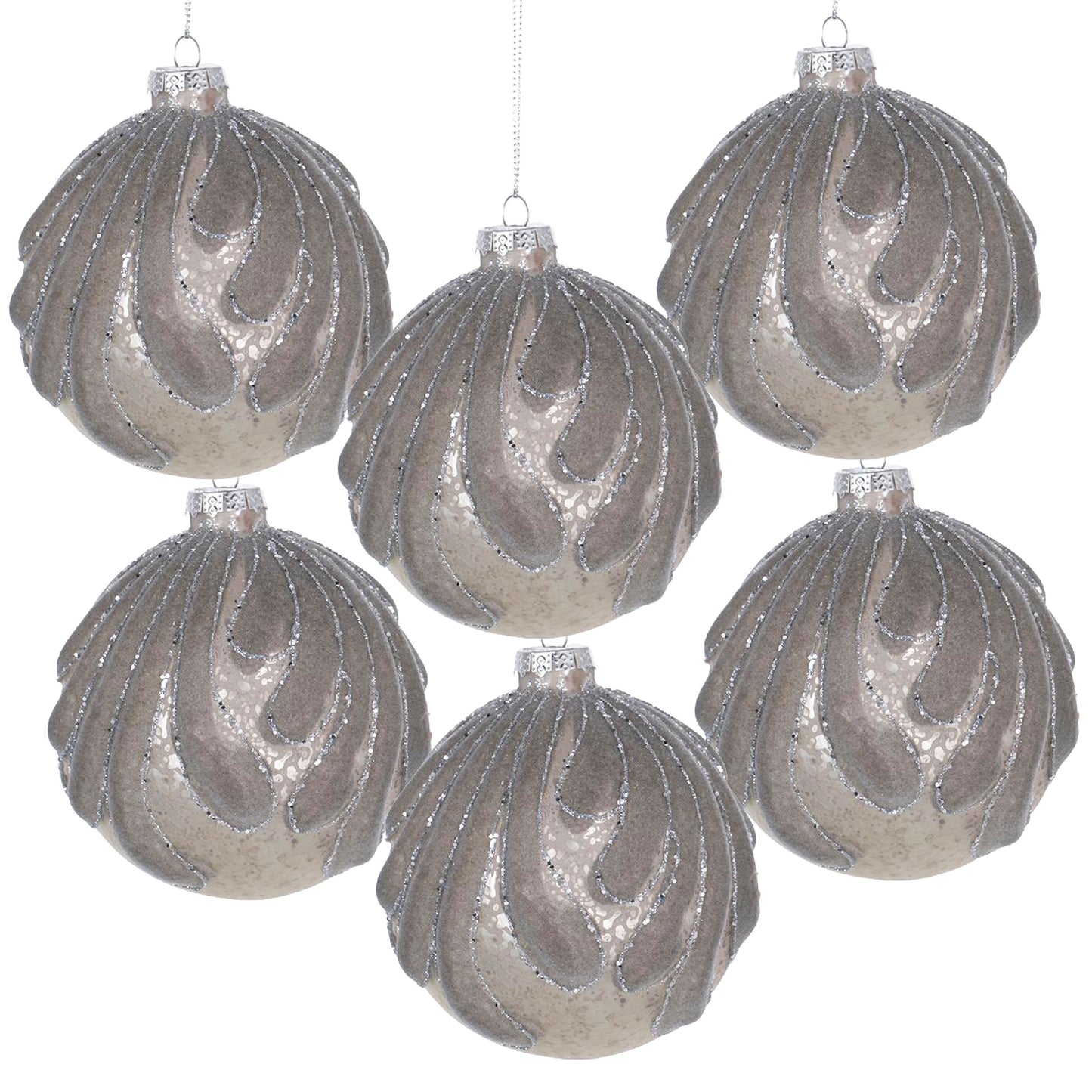 Set of  champagne gold teardrop Christmas ornaments with glitter accents