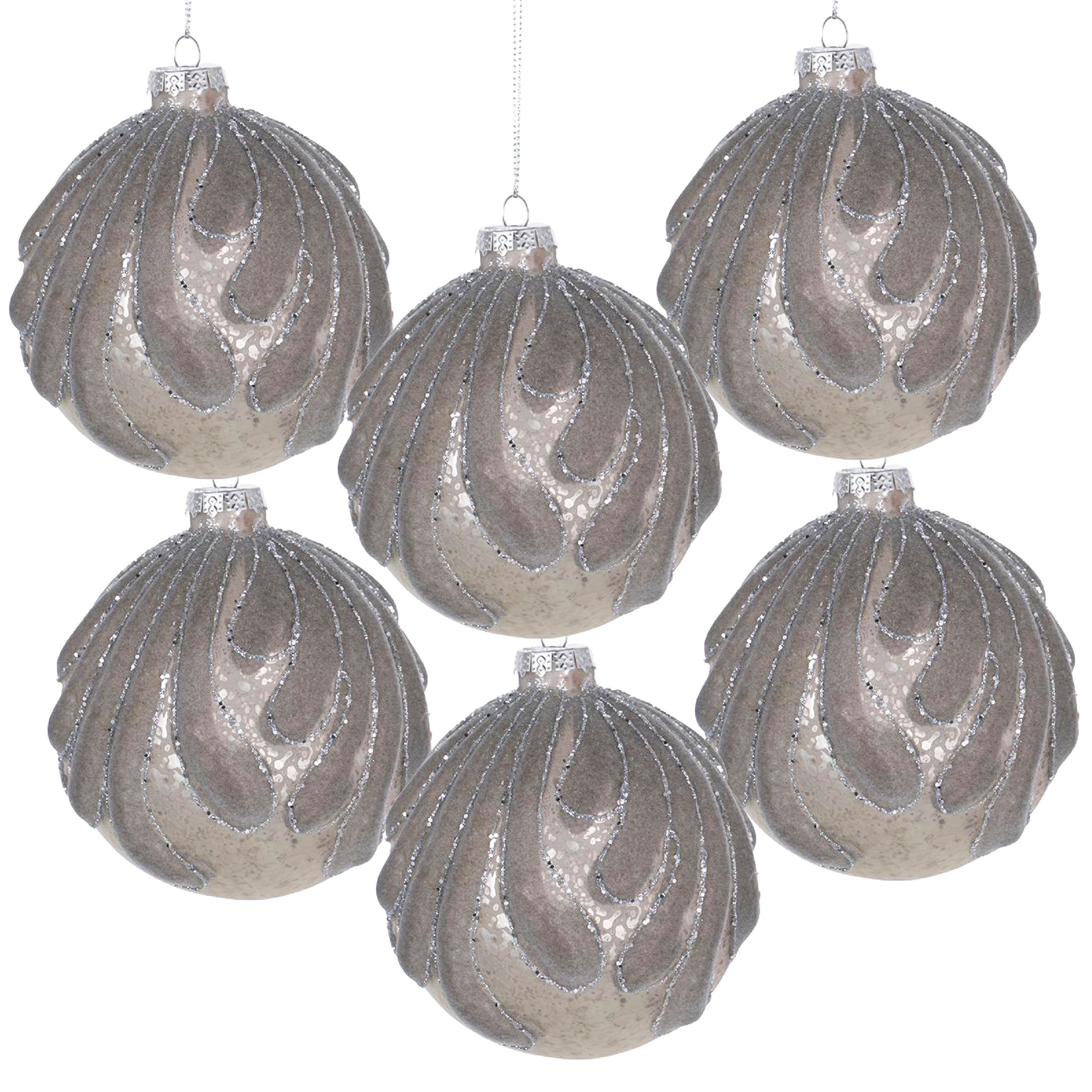 Set of  champagne gold teardrop Christmas ornaments with glitter accents