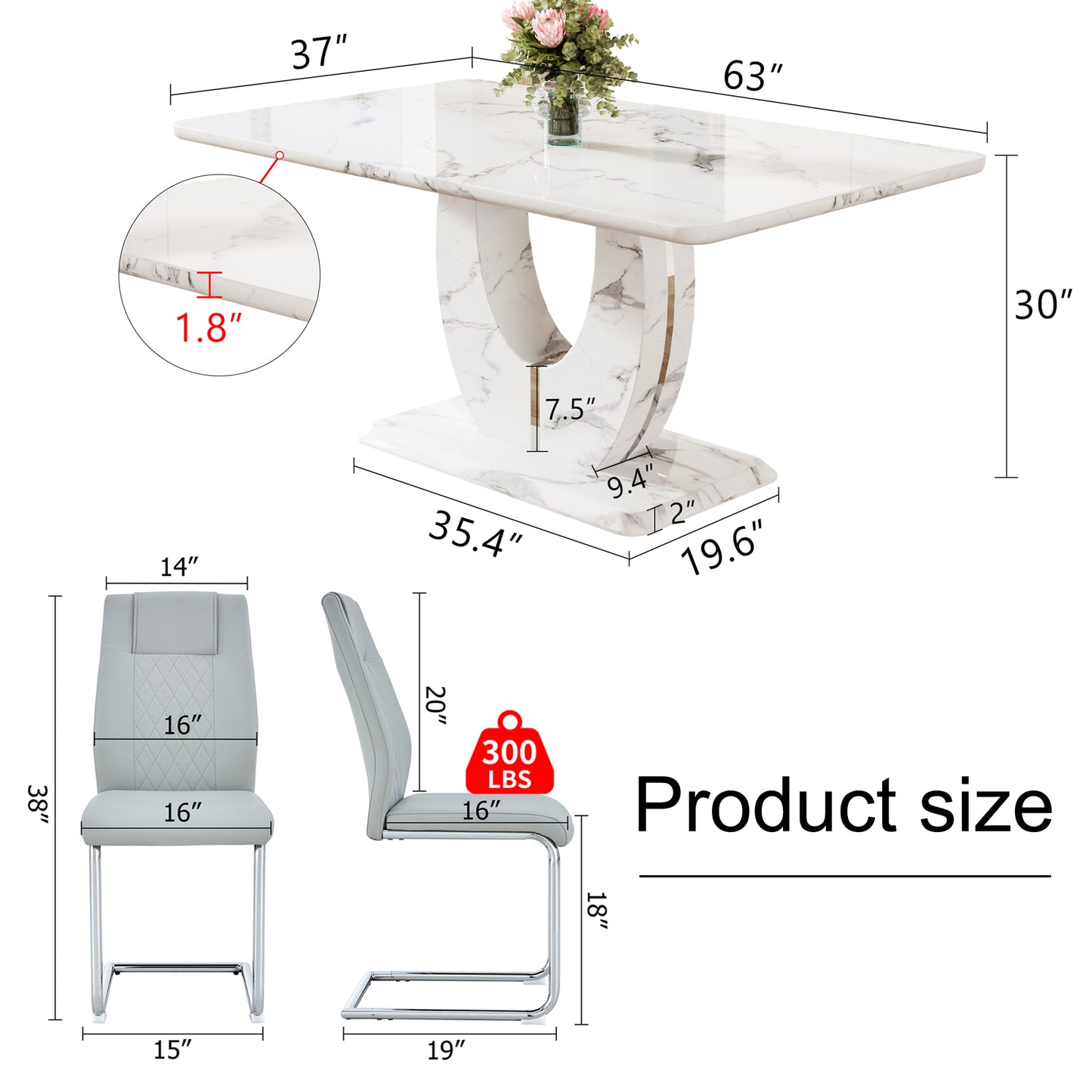 Marble top dining table with modern pedestal base xx inches