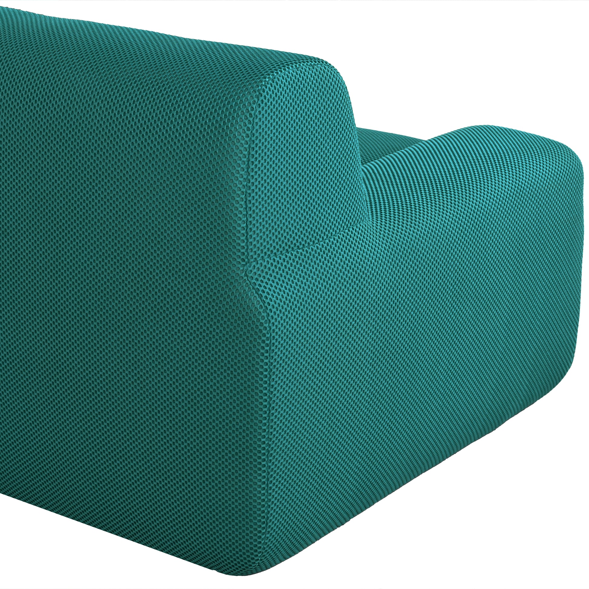 Teal mesh accent chair with a modern minimalist design